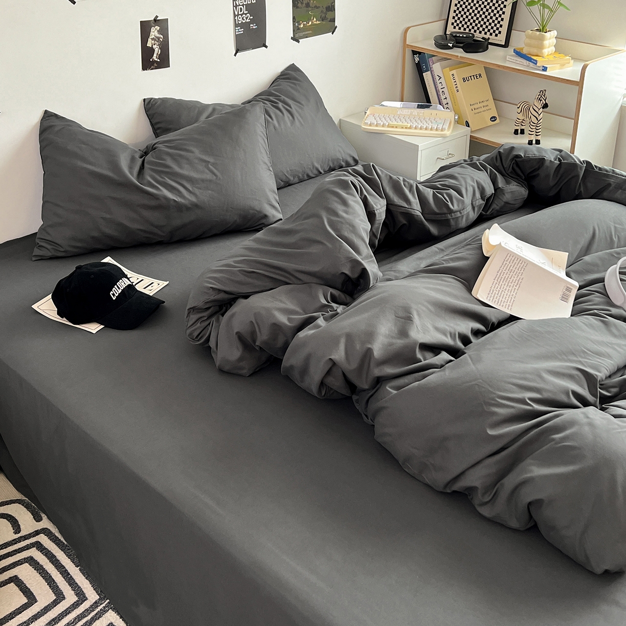 91家纺网 家纺一手货源 找家纺 卡斯诺家纺馆 2026新款A类亲肤芦荟棉四件套 下载文件包含买家秀 深空灰调