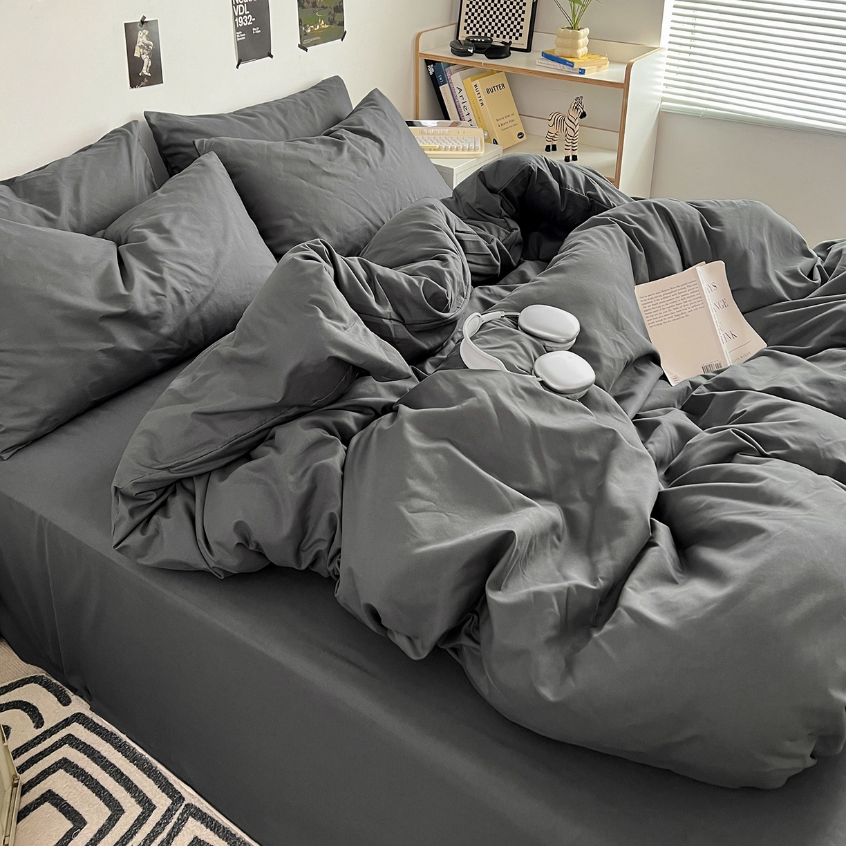 91家纺网 家纺一手货源 找家纺 卡斯诺家纺馆 2026新款A类亲肤芦荟棉四件套 下载文件包含买家秀 深空灰调