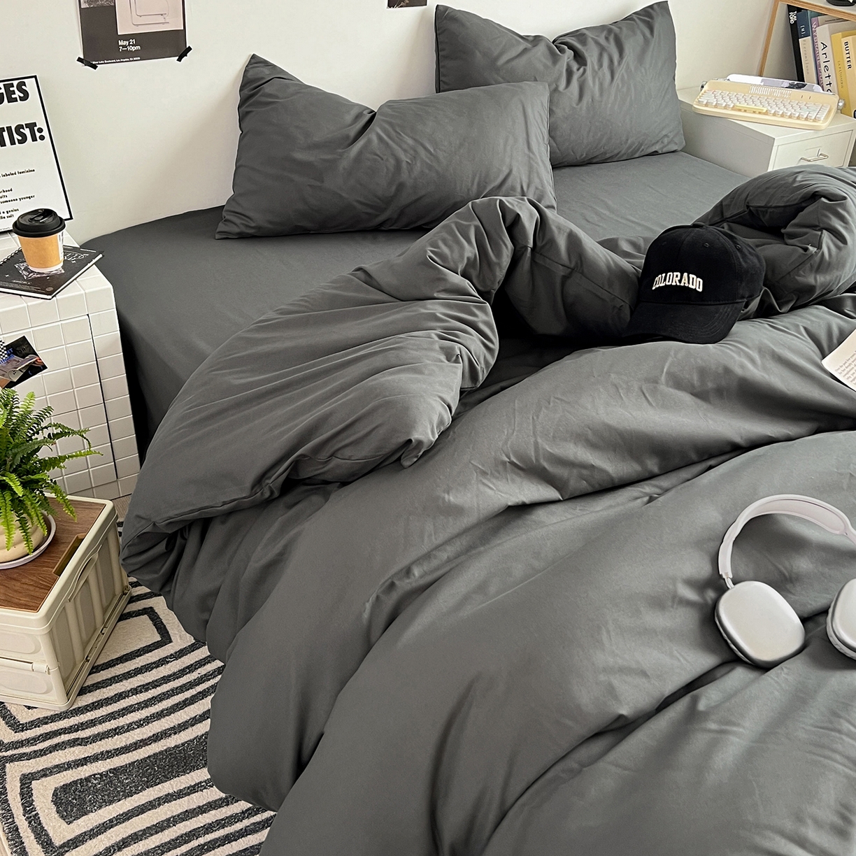 91家纺网 家纺一手货源 找家纺 卡斯诺家纺馆 2026新款A类亲肤芦荟棉四件套 下载文件包含买家秀 深空灰调