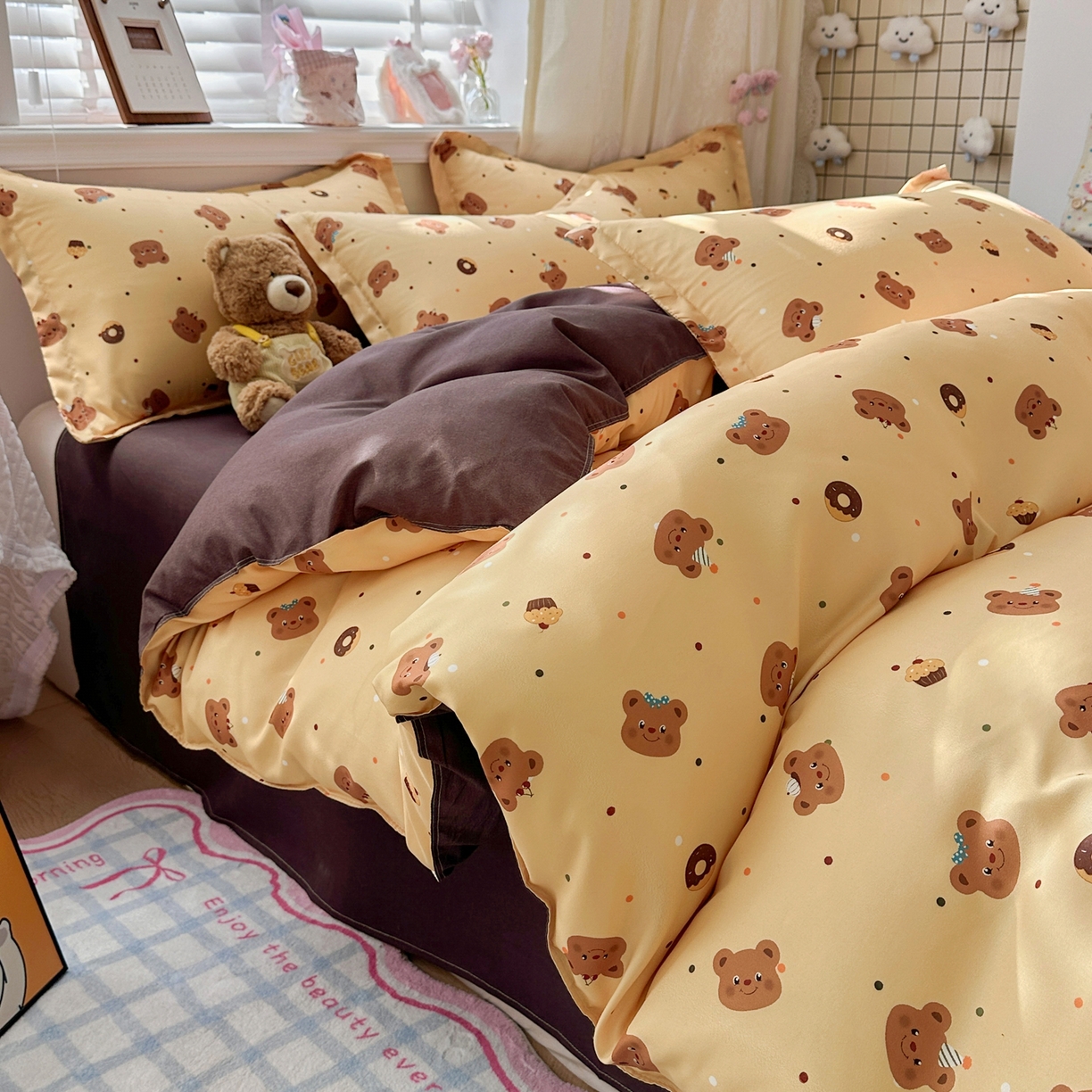 91家纺网 家纺一手货源 找家纺 卡斯诺家纺馆 2026新款A类亲肤芦荟棉四件套 下载文件包含买家秀 奶油小熊