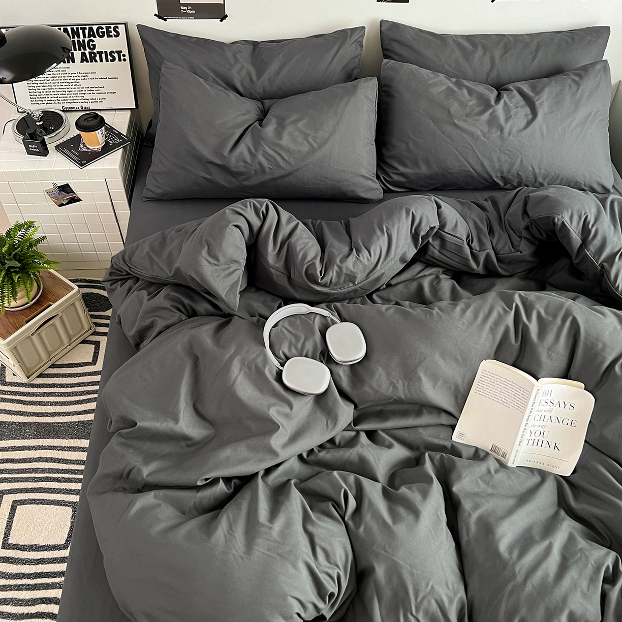 91家纺网 家纺一手货源 找家纺 卡斯诺家纺馆 2026新款A类亲肤芦荟棉四件套 下载文件包含买家秀 深空灰调