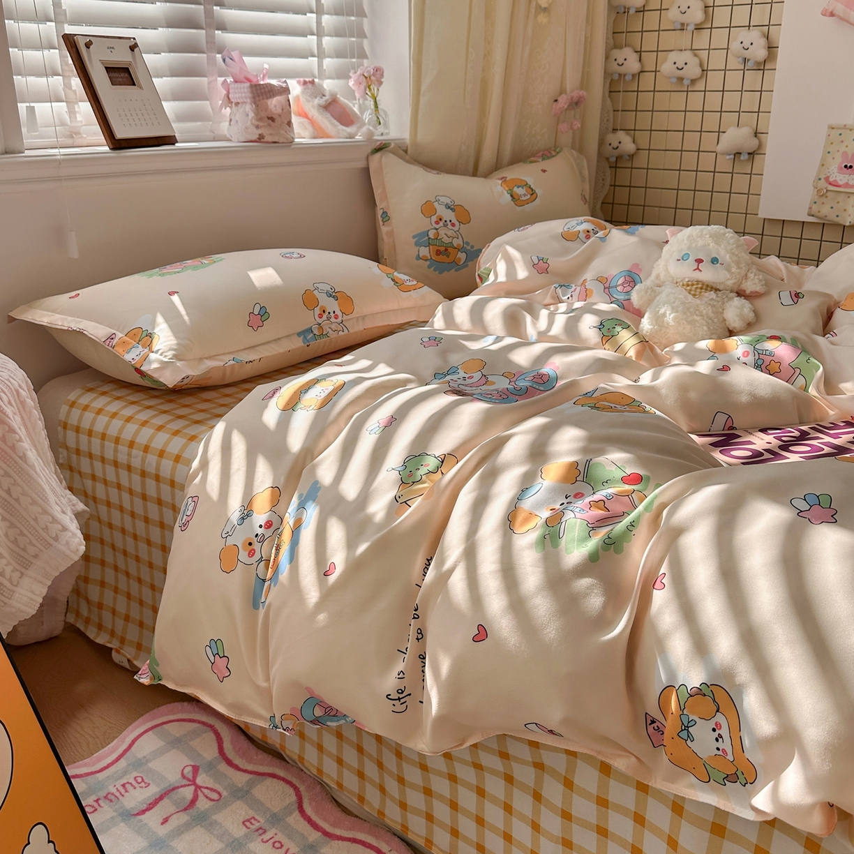 91家纺网 家纺一手货源 找家纺 卡斯诺家纺馆 2026新款A类亲肤芦荟棉四件套 下载文件包含买家秀 花漾汪星