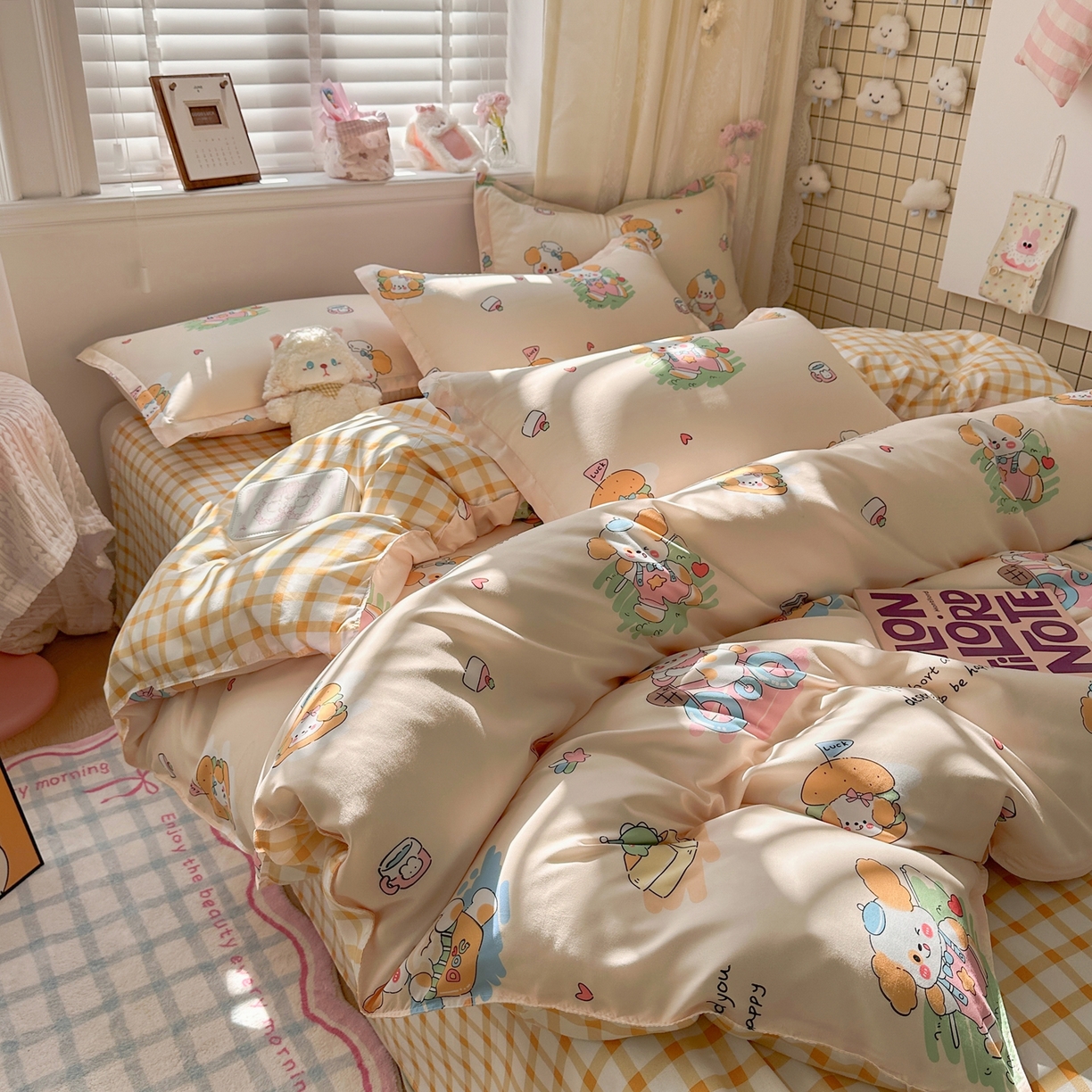 91家纺网 家纺一手货源 找家纺 卡斯诺家纺馆 2026新款A类亲肤芦荟棉四件套 下载文件包含买家秀 花漾汪星