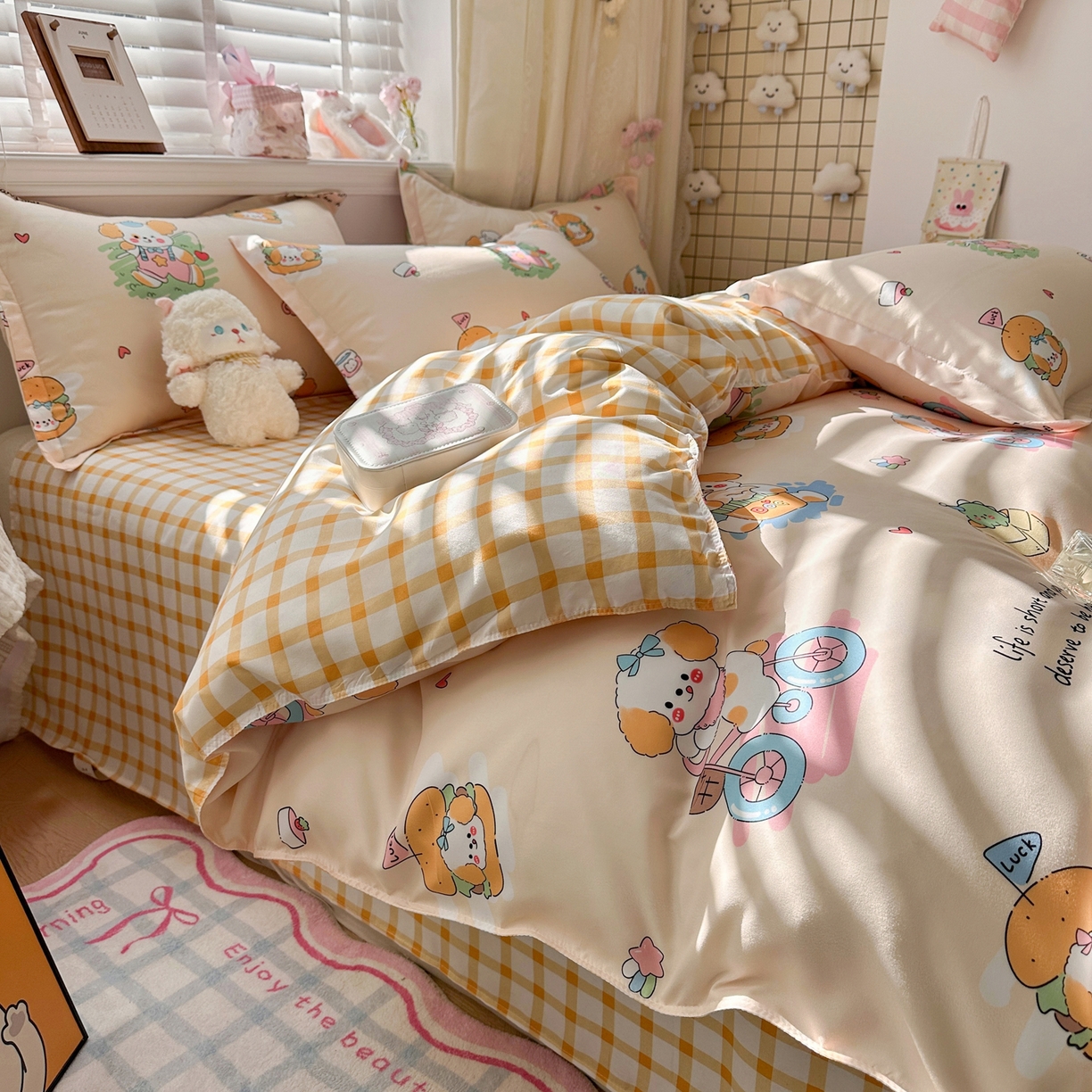 91家纺网 家纺一手货源 找家纺 卡斯诺家纺馆 2026新款A类亲肤芦荟棉四件套 下载文件包含买家秀 花漾汪星