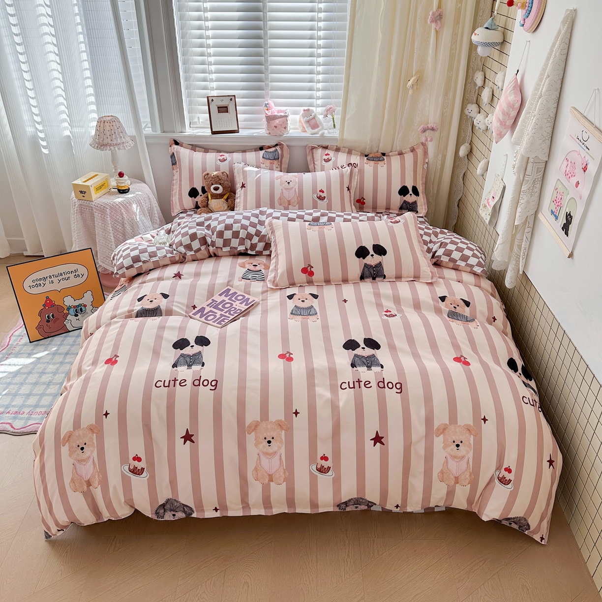 91家纺网 家纺一手货源 找家纺 卡斯诺家纺馆 2026新款A类亲肤芦荟棉四件套 下载文件包含买家秀 奶咖萌犬