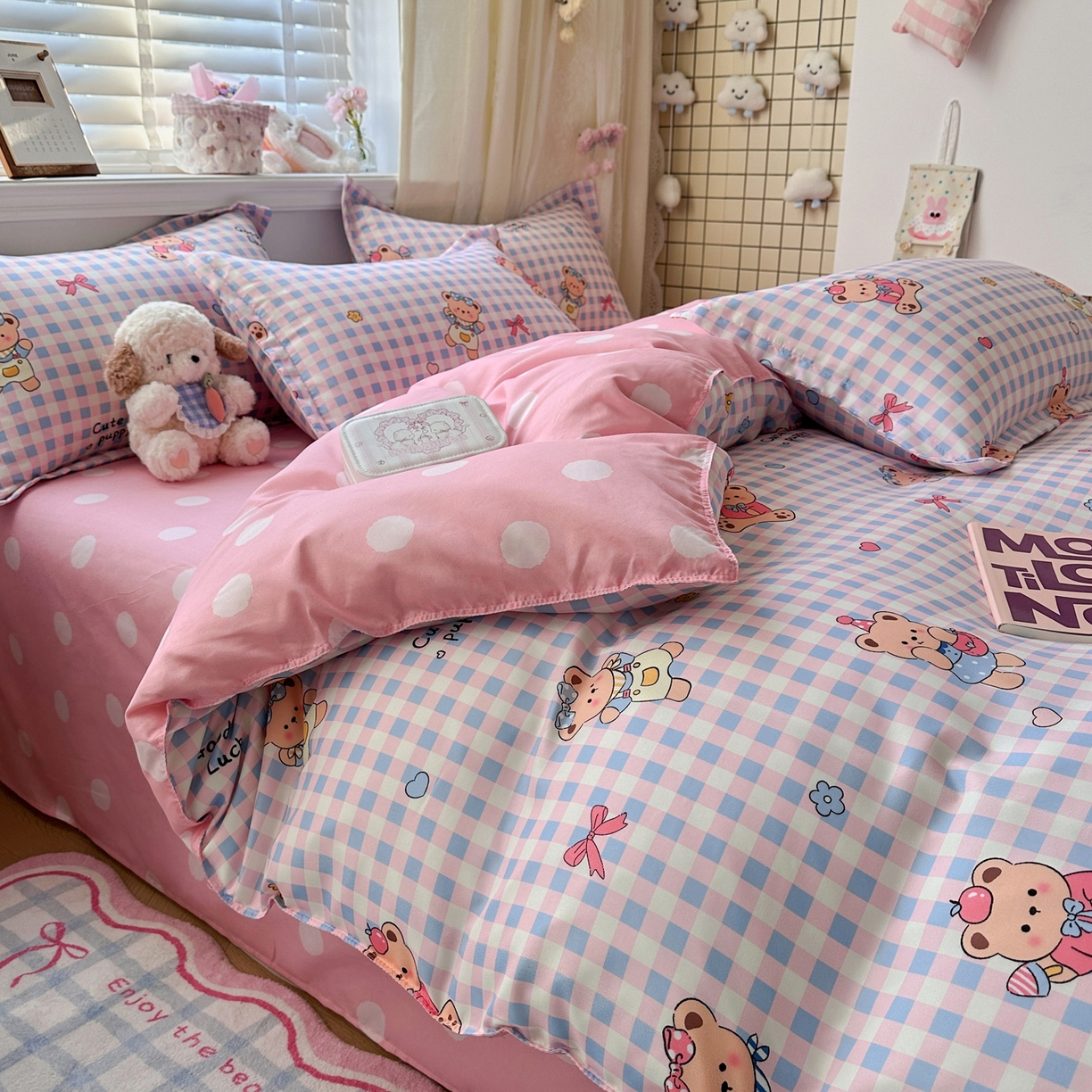 91家纺网 家纺一手货源 找家纺 卡斯诺家纺馆 2026新款A类亲肤芦荟棉四件套 下载文件包含买家秀 软萌熊格