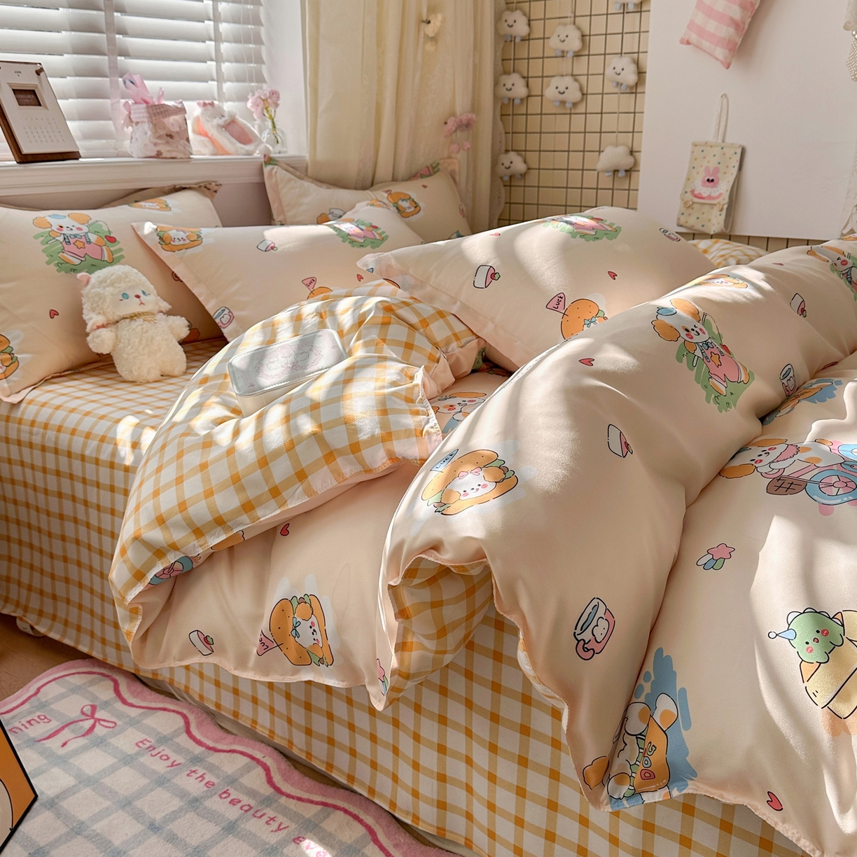 91家纺网 家纺一手货源 找家纺 卡斯诺家纺馆 2026新款A类亲肤芦荟棉四件套 下载文件包含买家秀 花漾汪星