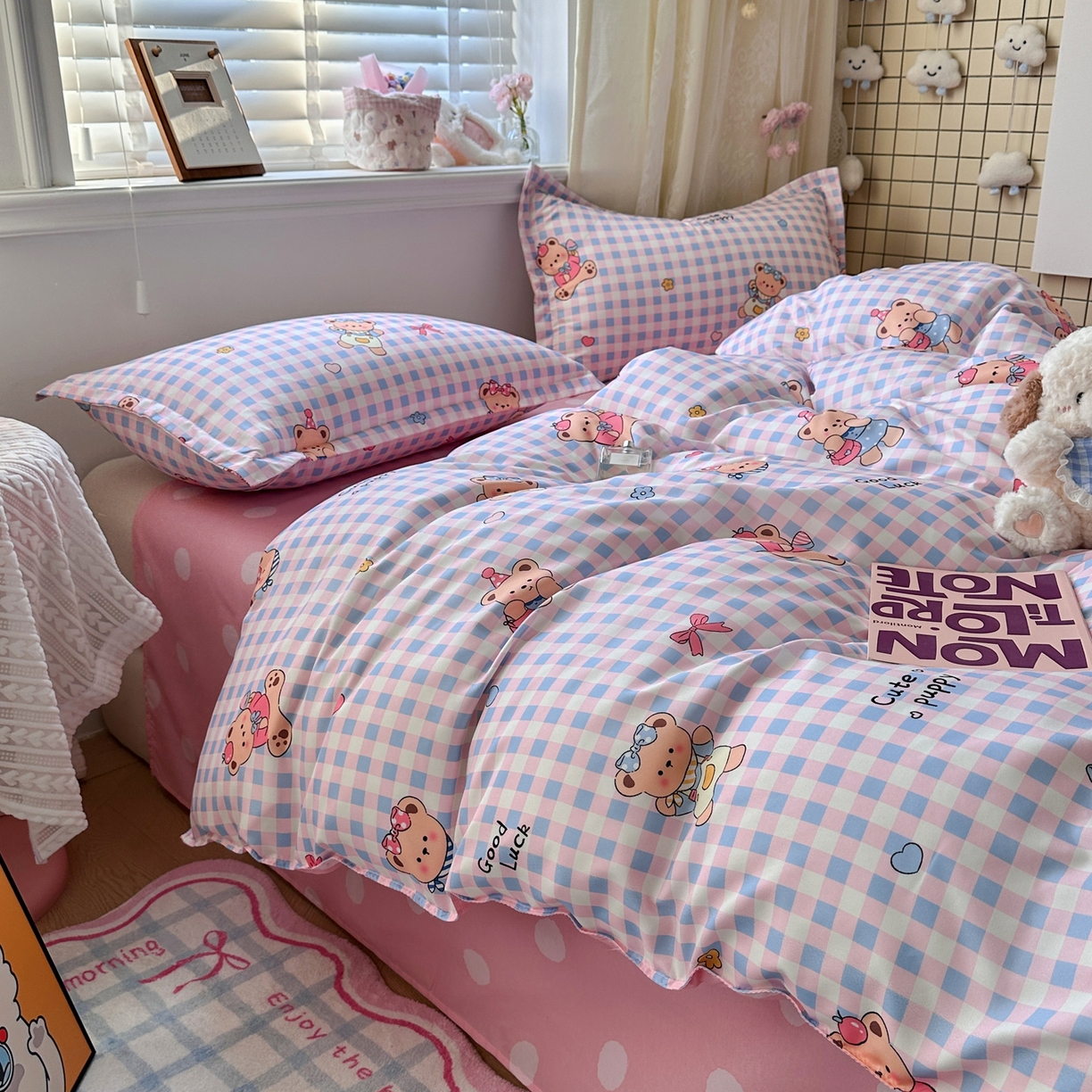 91家纺网 家纺一手货源 找家纺 卡斯诺家纺馆 2026新款A类亲肤芦荟棉四件套 下载文件包含买家秀 软萌熊格