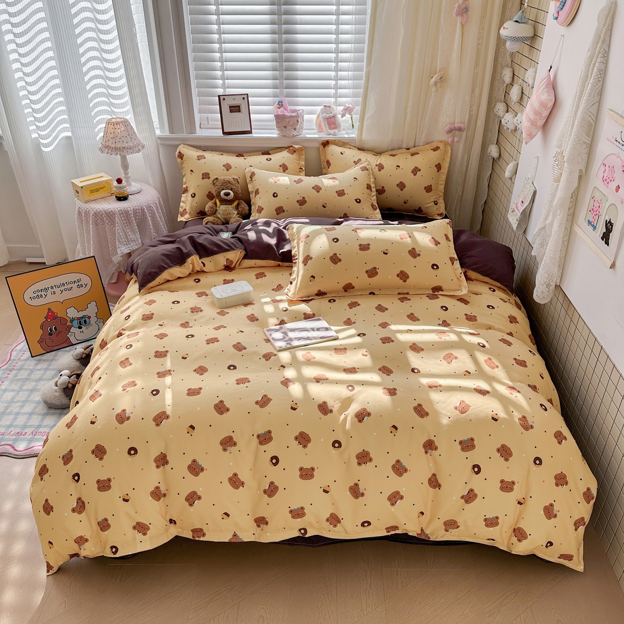 91家纺网 家纺一手货源 找家纺 卡斯诺家纺馆 2026新款A类亲肤芦荟棉四件套 下载文件包含买家秀 奶油小熊