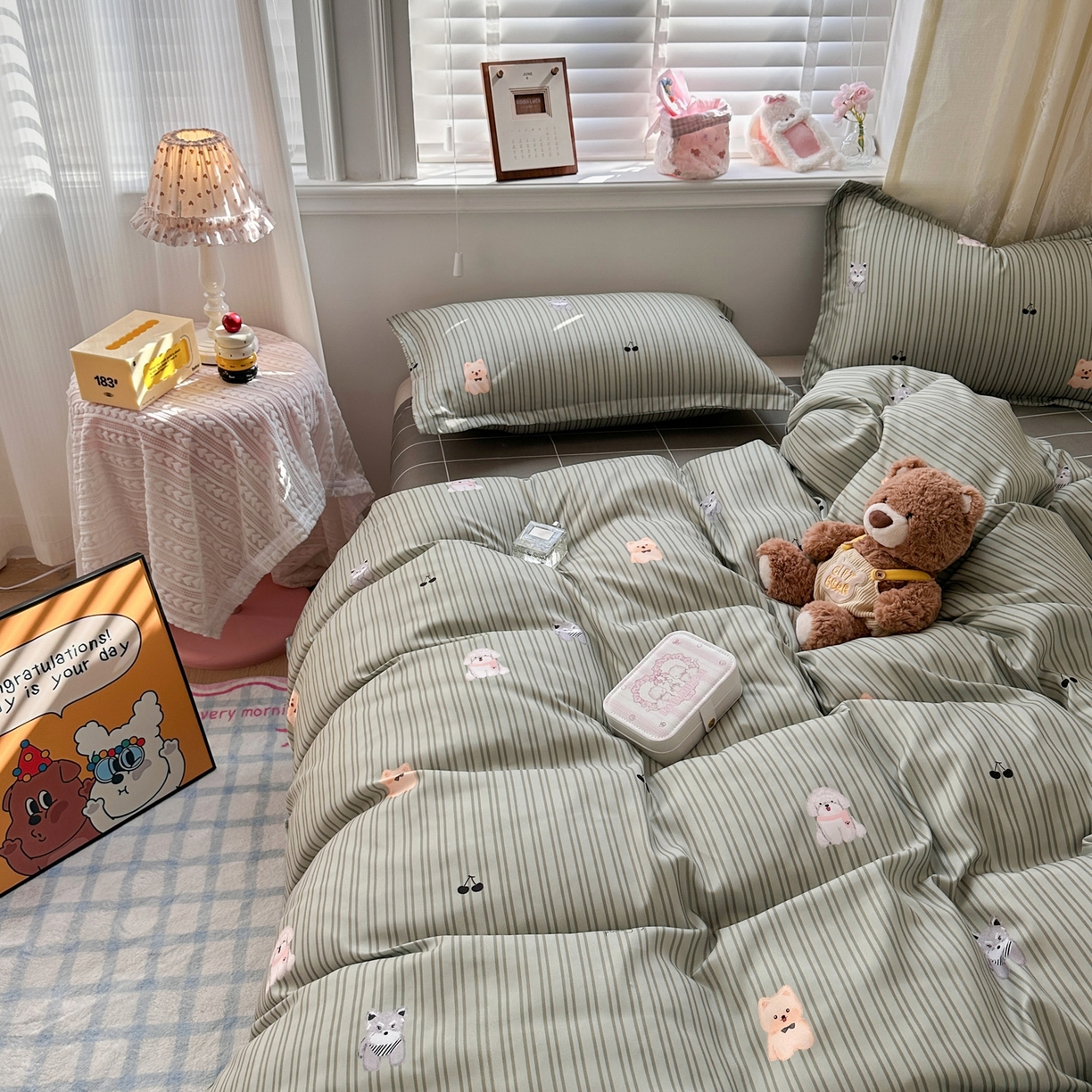 91家纺网 家纺一手货源 找家纺 卡斯诺家纺馆 2026新款A类亲肤芦荟棉四件套 下载文件包含买家秀 微笑柴犬