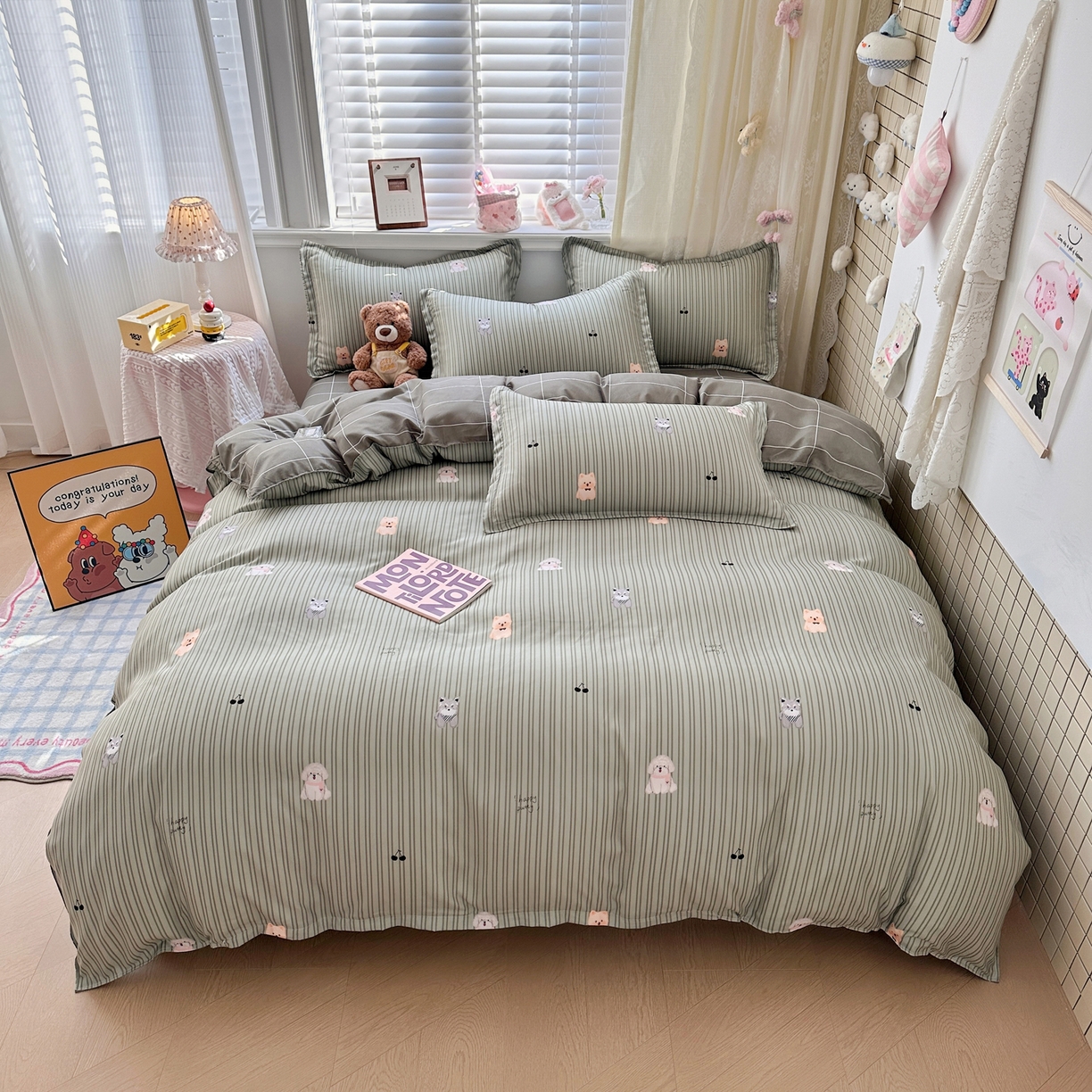 91家纺网 家纺一手货源 找家纺 卡斯诺家纺馆 2026新款A类亲肤芦荟棉四件套 下载文件包含买家秀 微笑柴犬