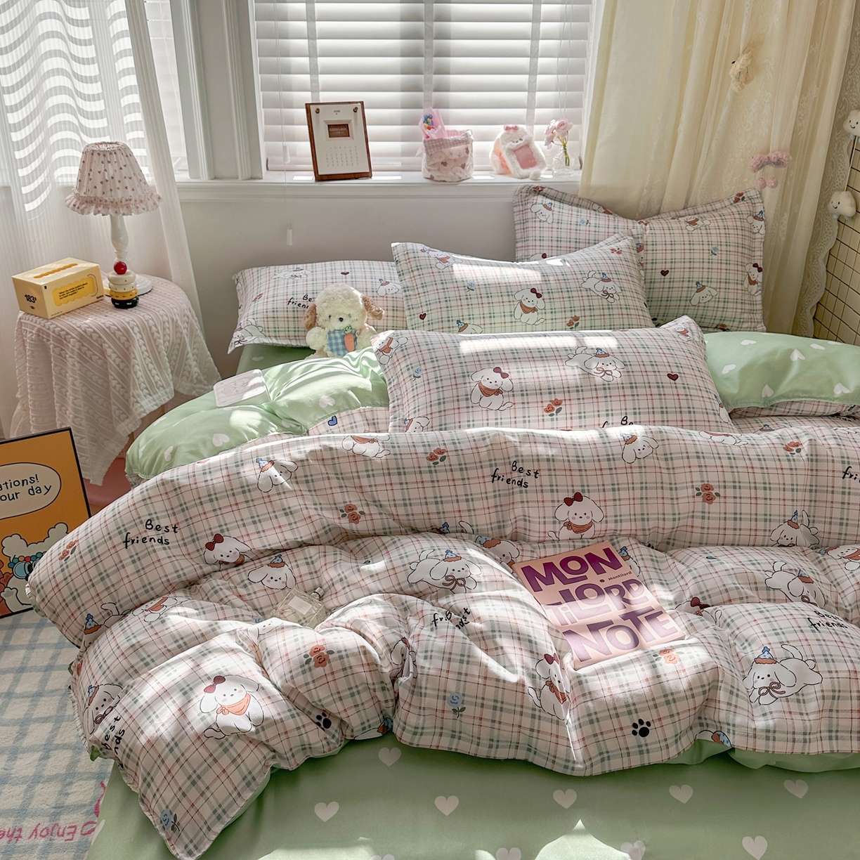 91家纺网 家纺一手货源 找家纺 卡斯诺家纺馆 2026新款A类亲肤芦荟棉四件套 下载文件包含买家秀 格纹友趣