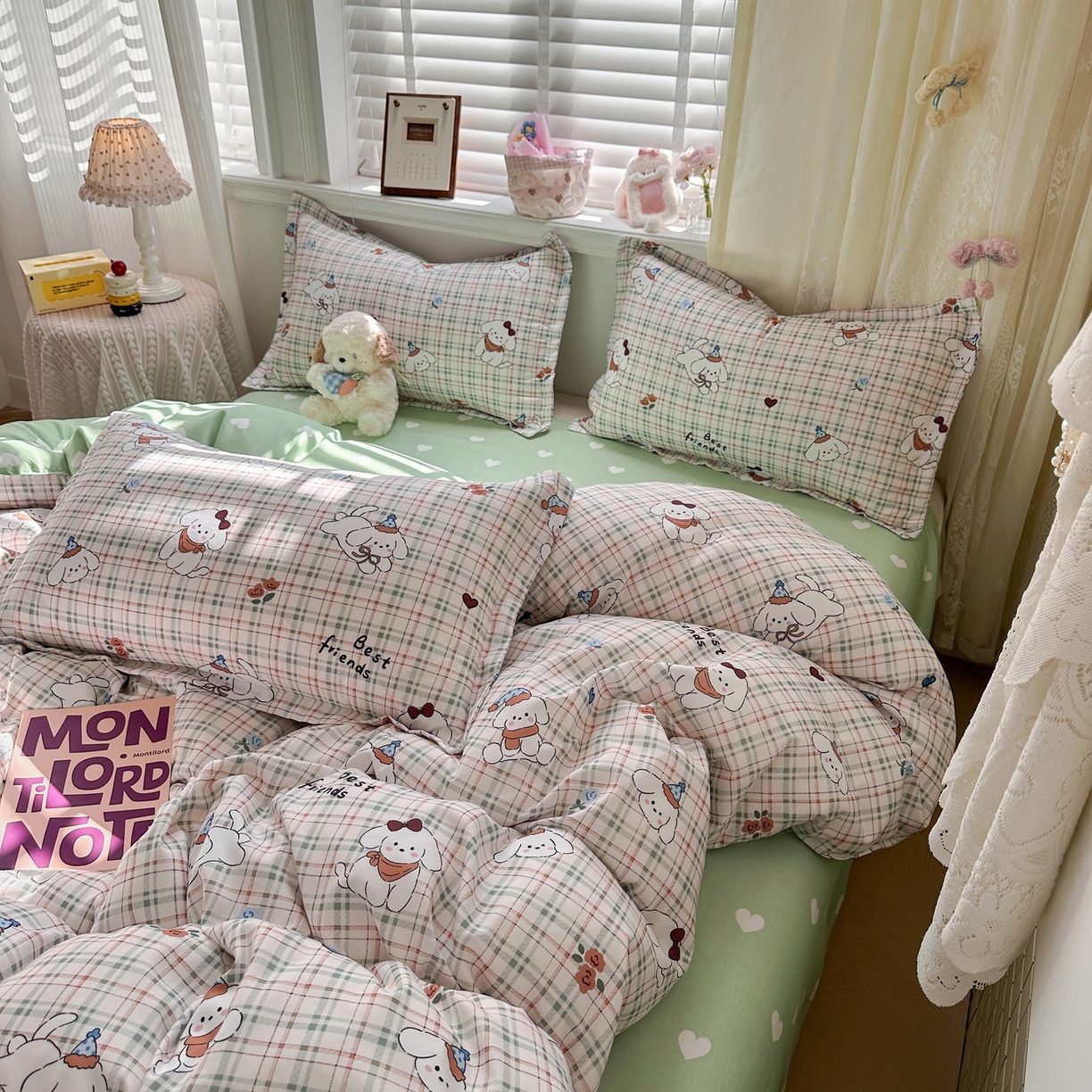 91家纺网 家纺一手货源 找家纺 卡斯诺家纺馆 2026新款A类亲肤芦荟棉四件套 下载文件包含买家秀 格纹友趣