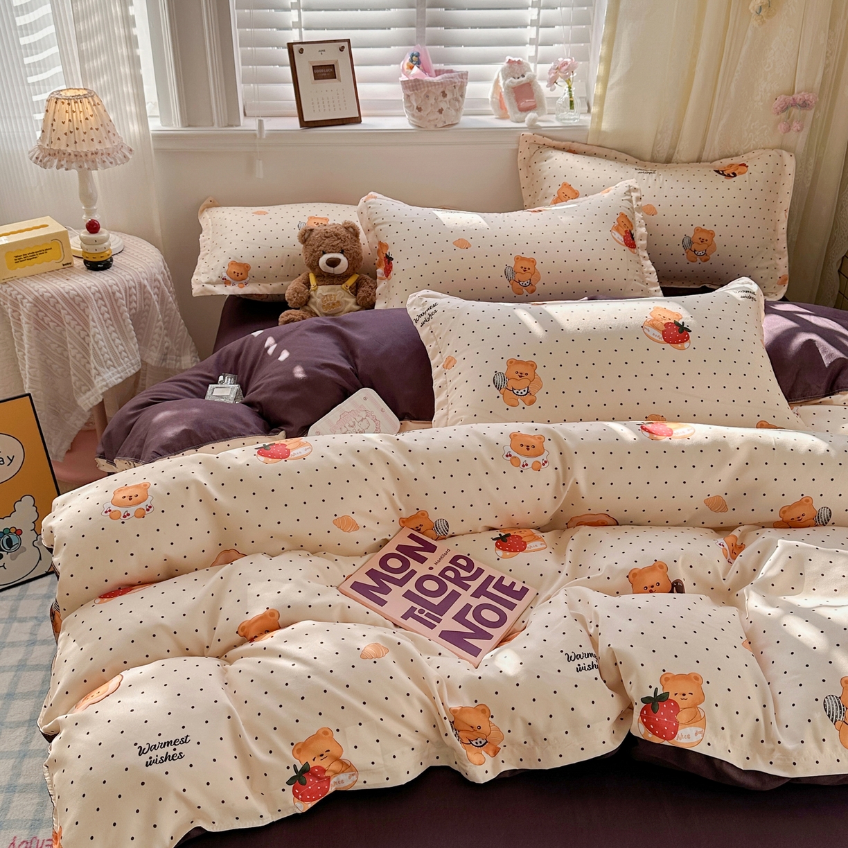 91家纺网 家纺一手货源 找家纺 卡斯诺家纺馆 2026新款A类亲肤芦荟棉四件套 下载文件包含买家秀 熊崽甜莓