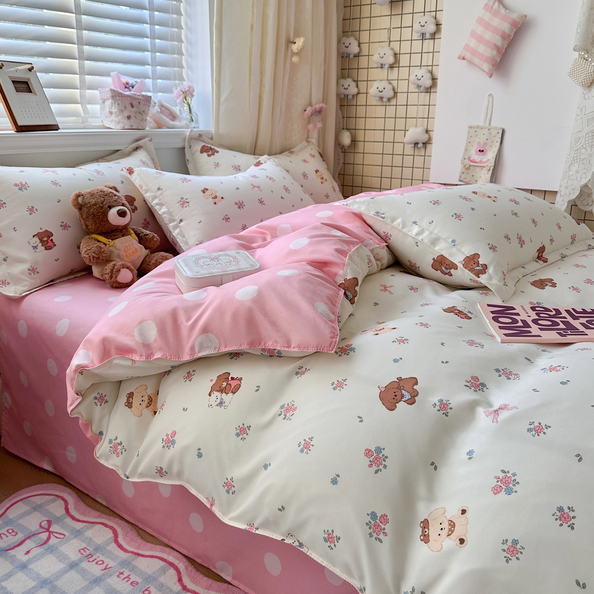 91家纺网 家纺一手货源 找家纺 卡斯诺家纺馆 2026新款A类亲肤芦荟棉四件套 下载文件包含买家秀 小熊花梦