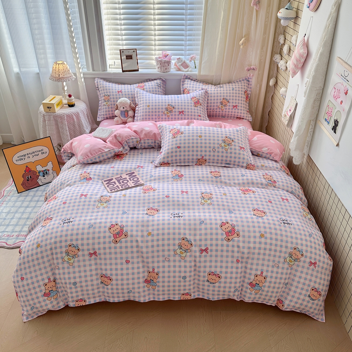 91家纺网 家纺一手货源 找家纺 卡斯诺家纺馆 2026新款A类亲肤芦荟棉四件套 下载文件包含买家秀 软萌熊格