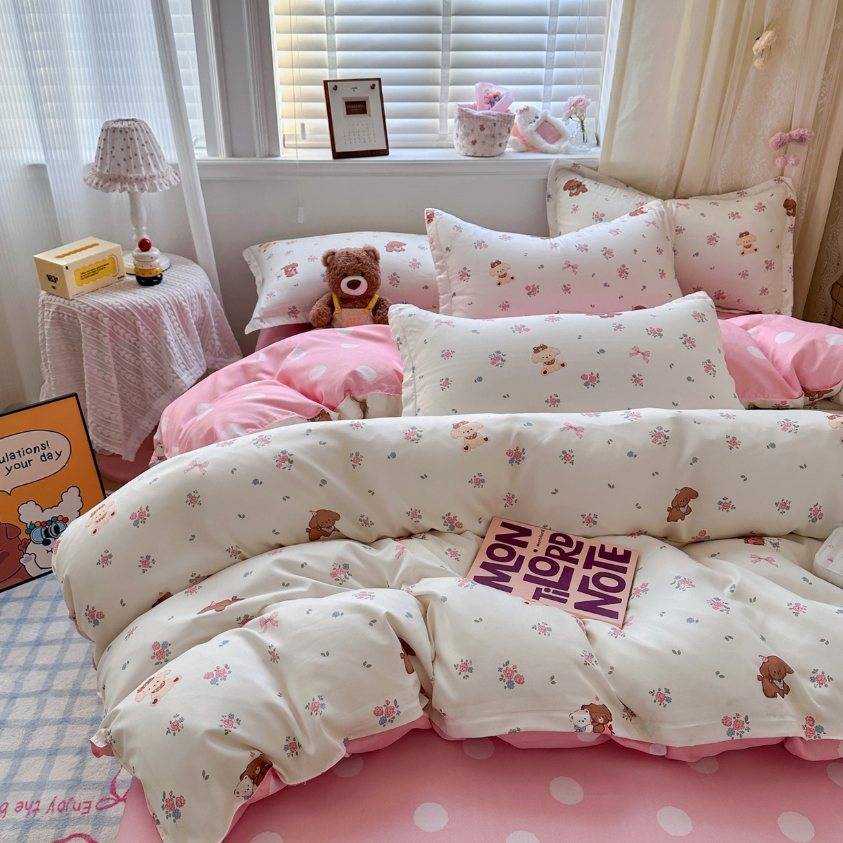 91家纺网 家纺一手货源 找家纺 卡斯诺家纺馆 2026新款A类亲肤芦荟棉四件套 下载文件包含买家秀 小熊花梦