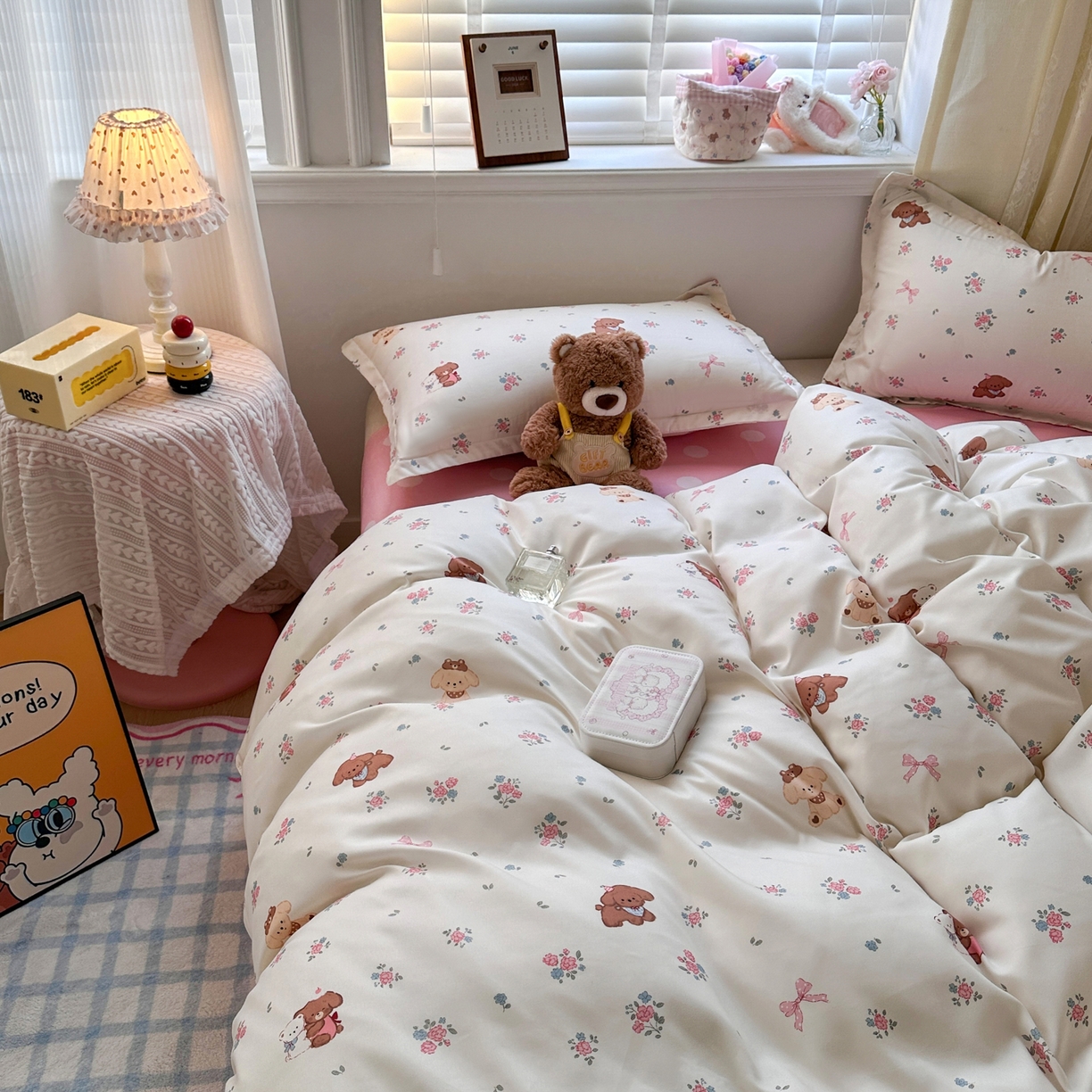 91家纺网 家纺一手货源 找家纺 卡斯诺家纺馆 2026新款A类亲肤芦荟棉四件套 下载文件包含买家秀 小熊花梦