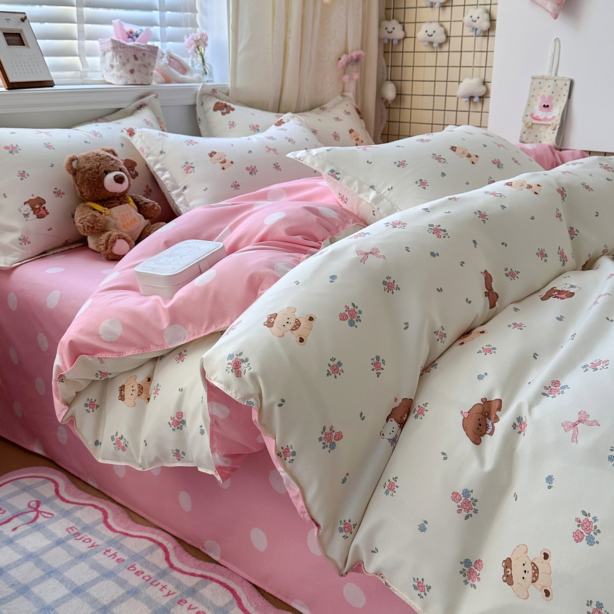 91家纺网 家纺一手货源 找家纺 卡斯诺家纺馆 2026新款A类亲肤芦荟棉四件套 下载文件包含买家秀 小熊花梦