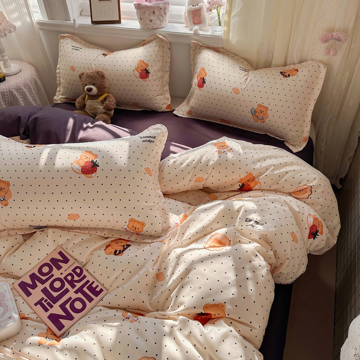 91家纺网 家纺一手货源 找家纺 卡斯诺家纺馆 2026新款A类亲肤芦荟棉四件套 下载文件包含买家秀 熊崽甜莓