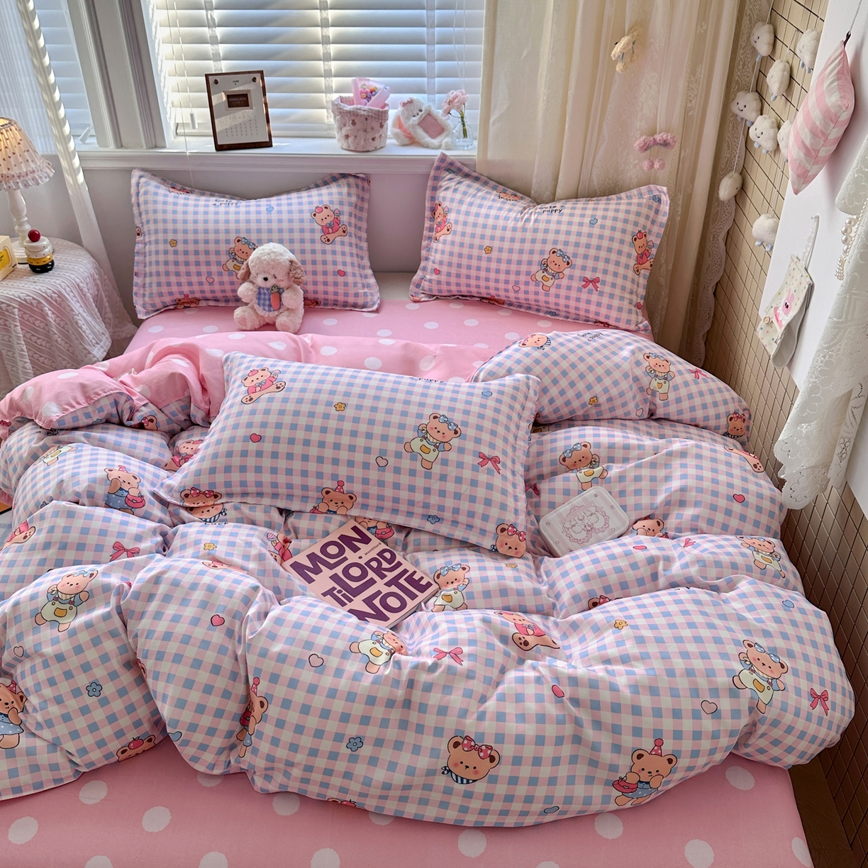 卡斯诺家纺馆 2026新款A类亲肤芦荟棉四件套 下载文件包含买家秀 软萌熊格