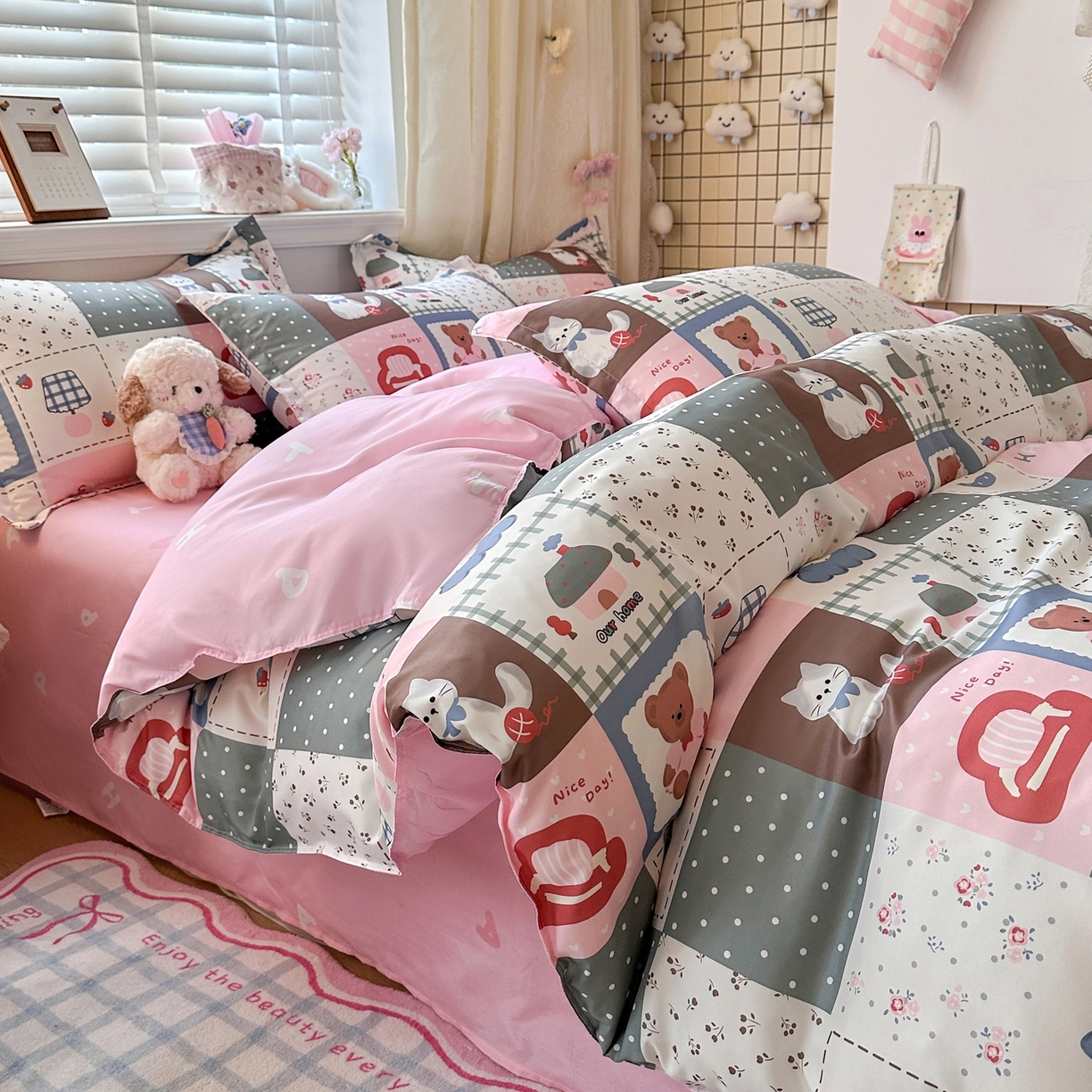 91家纺网 家纺一手货源 找家纺 卡斯诺家纺馆 2026新款A类亲肤芦荟棉四件套 下载文件包含买家秀 月光花宠