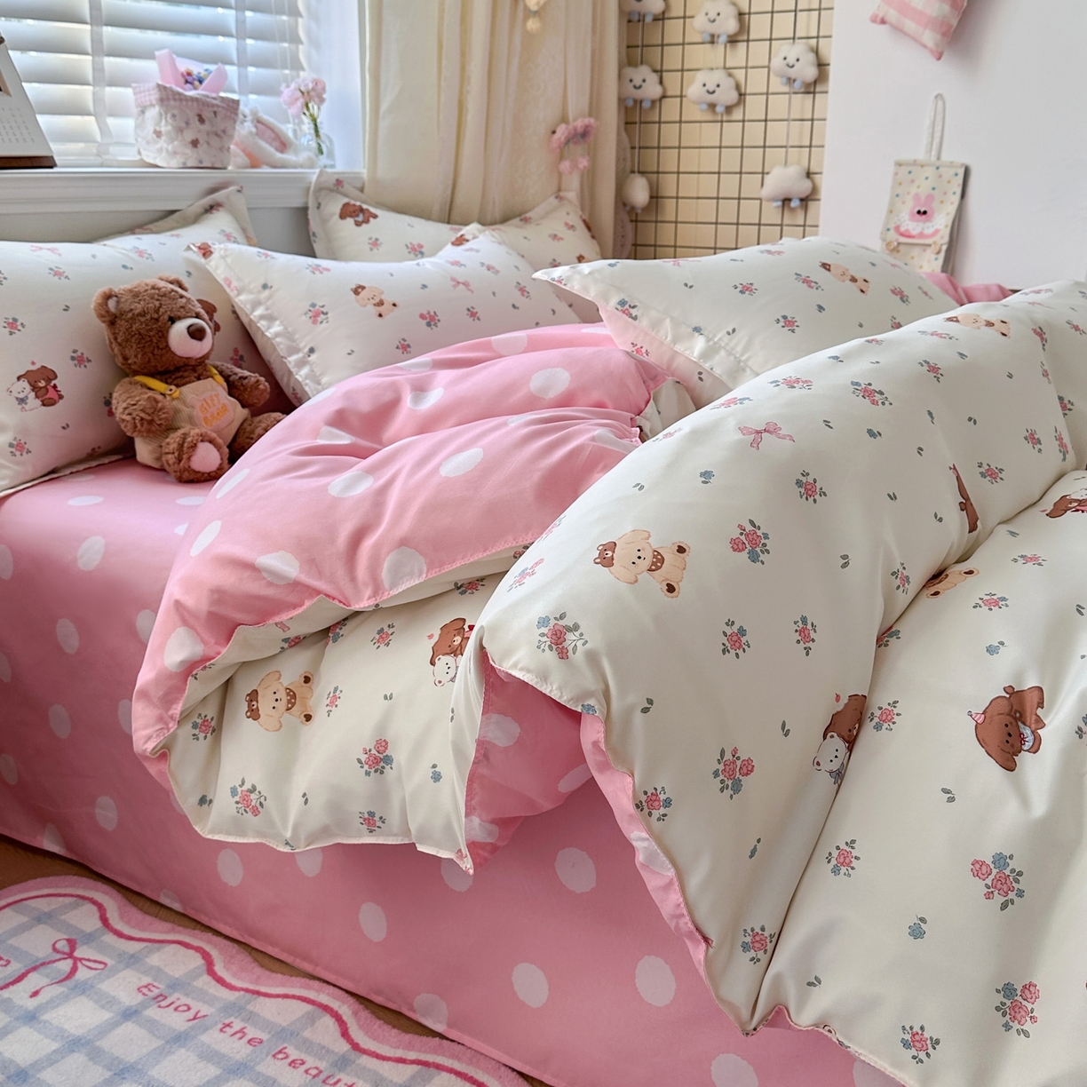 91家纺网 家纺一手货源 找家纺 卡斯诺家纺馆 2026新款A类亲肤芦荟棉四件套 下载文件包含买家秀 小熊花梦