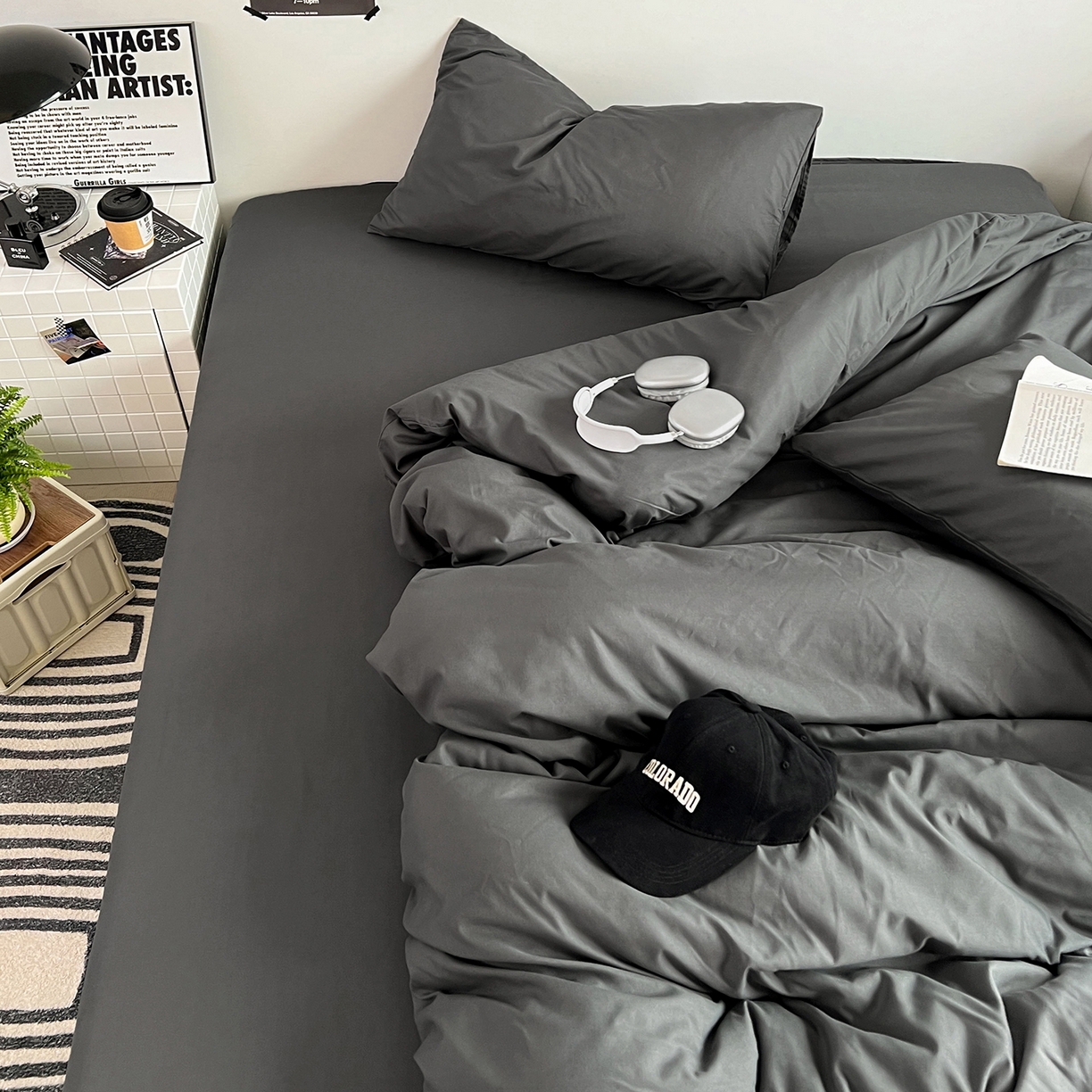 91家纺网 家纺一手货源 找家纺 卡斯诺家纺馆 2026新款A类亲肤芦荟棉四件套 下载文件包含买家秀 深空灰调