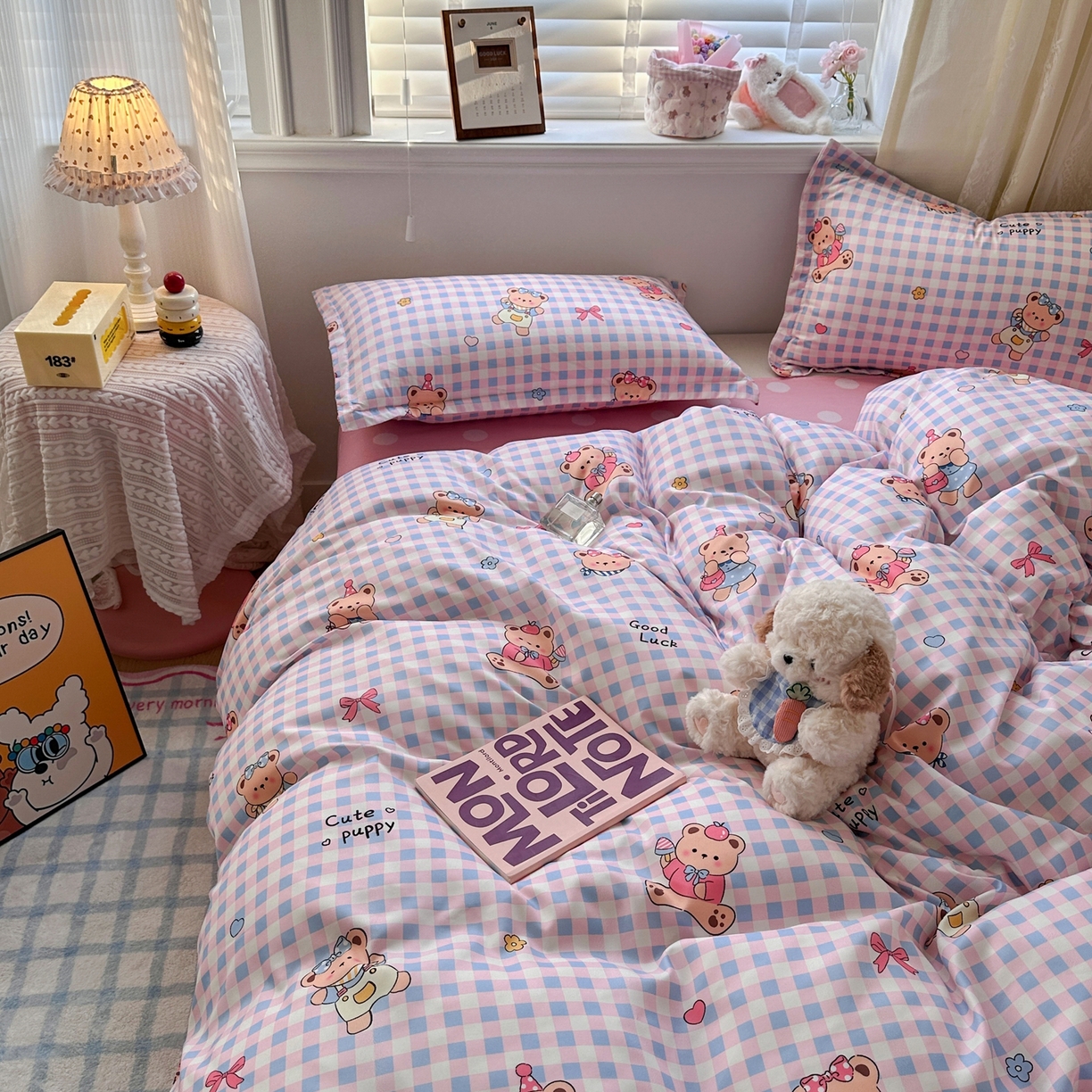 91家纺网 家纺一手货源 找家纺 卡斯诺家纺馆 2026新款A类亲肤芦荟棉四件套 下载文件包含买家秀 软萌熊格