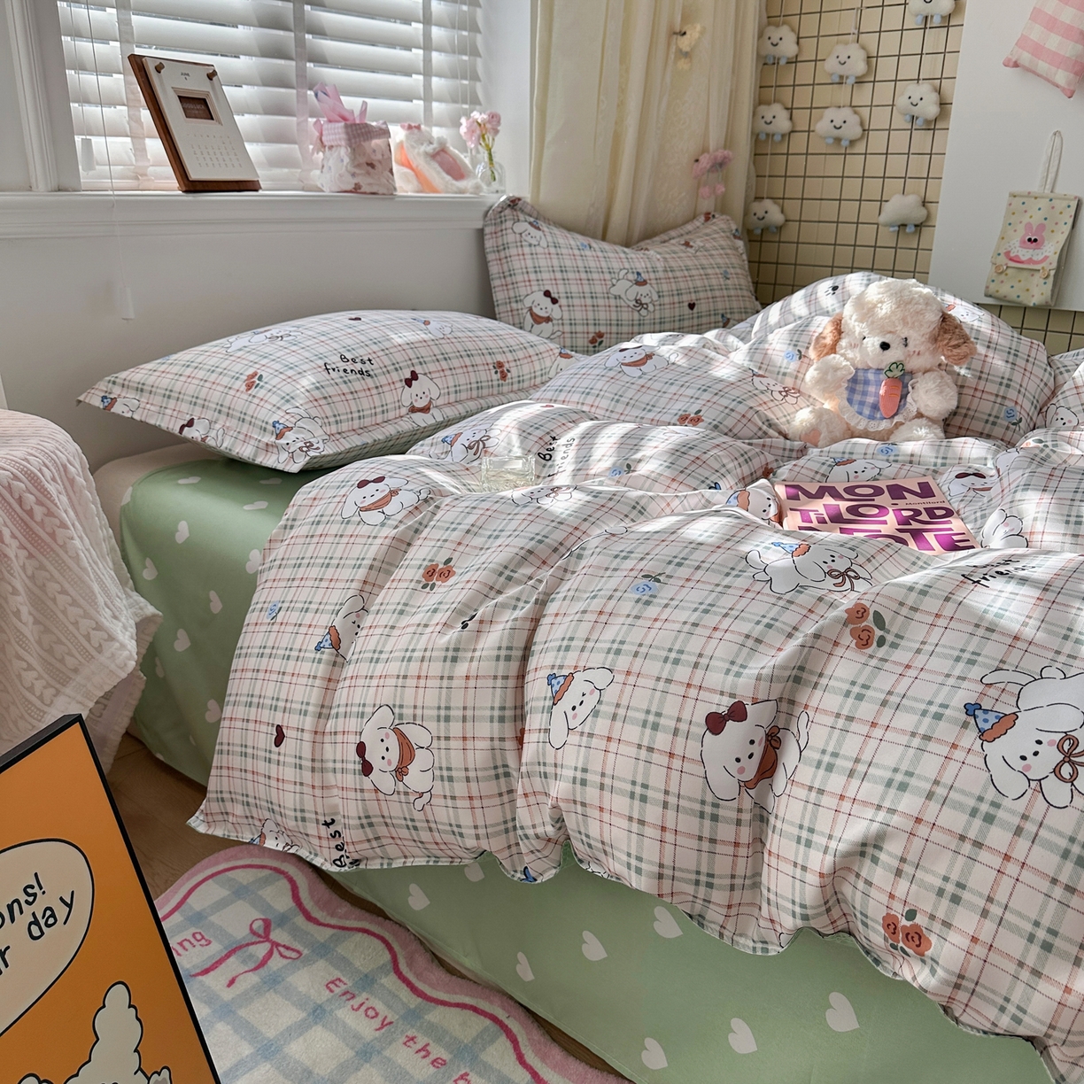 91家纺网 家纺一手货源 找家纺 卡斯诺家纺馆 2026新款A类亲肤芦荟棉四件套 下载文件包含买家秀 格纹友趣