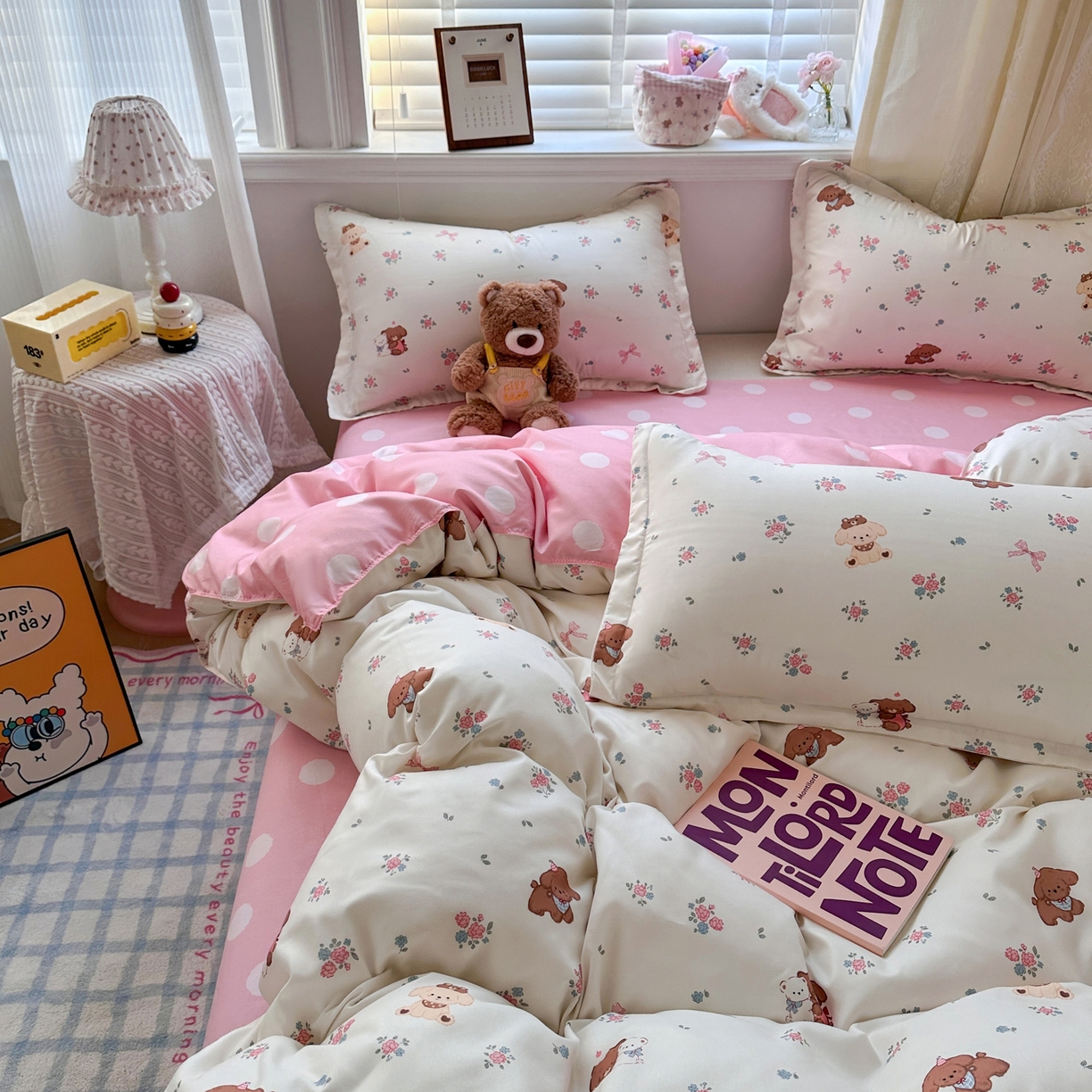 91家纺网 家纺一手货源 找家纺 卡斯诺家纺馆 2026新款A类亲肤芦荟棉四件套 下载文件包含买家秀 小熊花梦