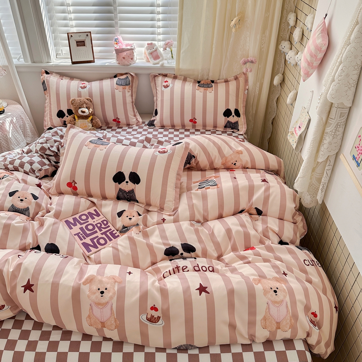 卡斯诺家纺馆 2026新款A类亲肤芦荟棉四件套 下载文件包含买家秀 奶咖萌犬