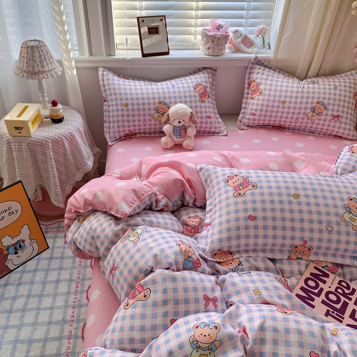 91家纺网 家纺一手货源 找家纺 卡斯诺家纺馆 2026新款A类亲肤芦荟棉四件套 下载文件包含买家秀 软萌熊格