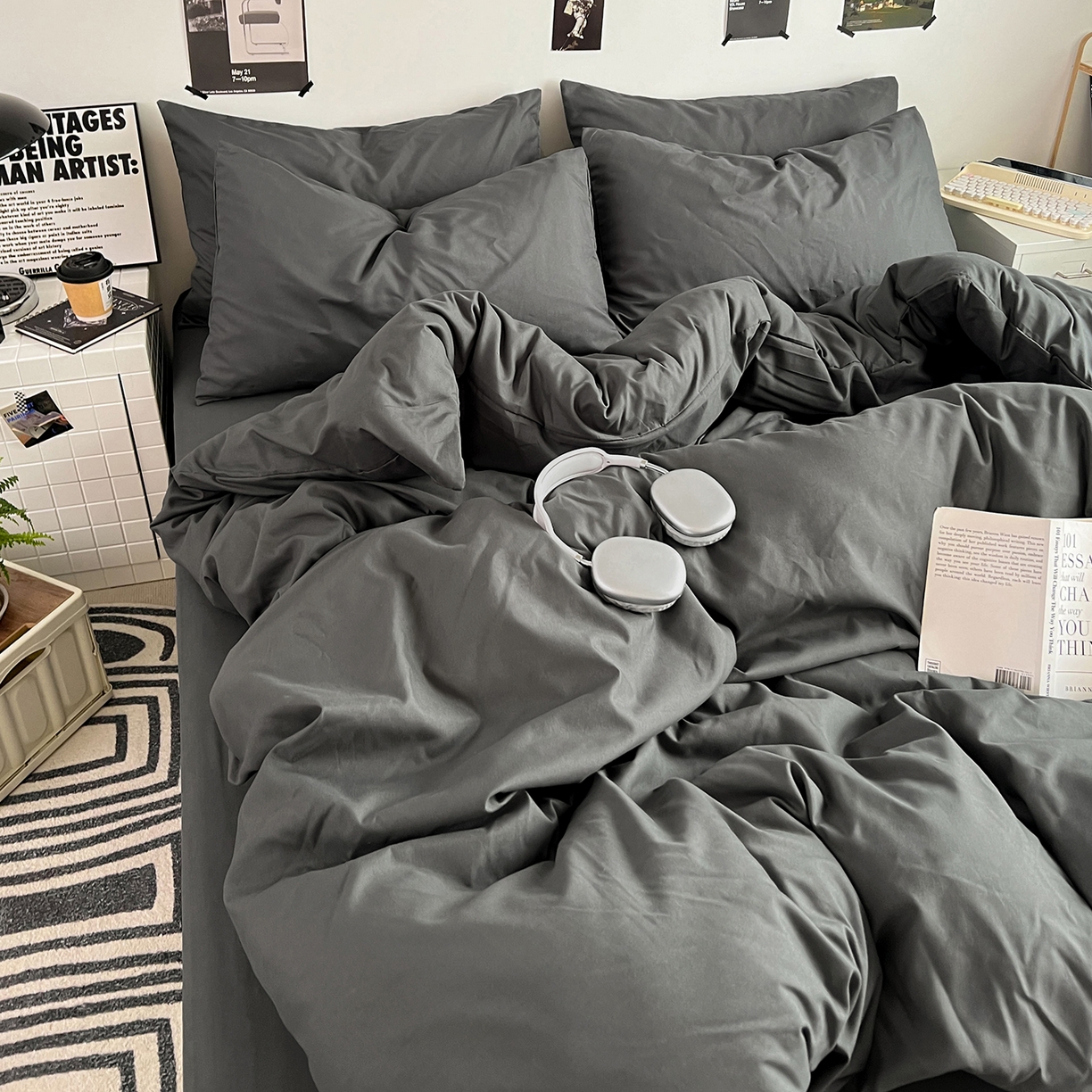 91家纺网 家纺一手货源 找家纺 卡斯诺家纺馆 2026新款A类亲肤芦荟棉四件套 下载文件包含买家秀 深空灰调