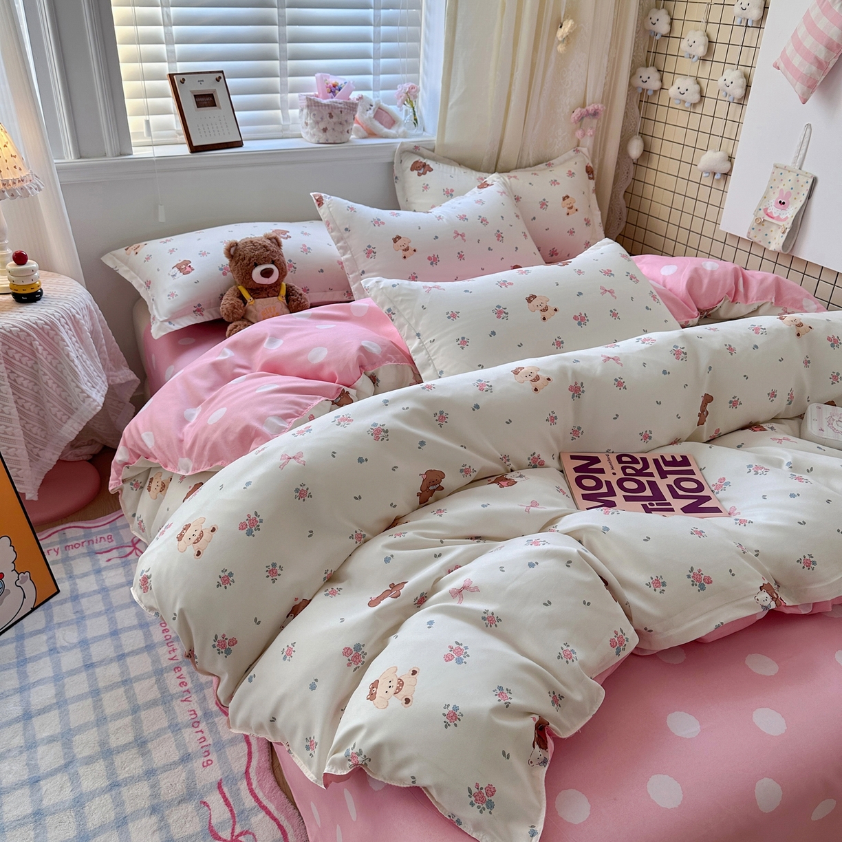 91家纺网 家纺一手货源 找家纺 卡斯诺家纺馆 2026新款A类亲肤芦荟棉四件套 下载文件包含买家秀 小熊花梦