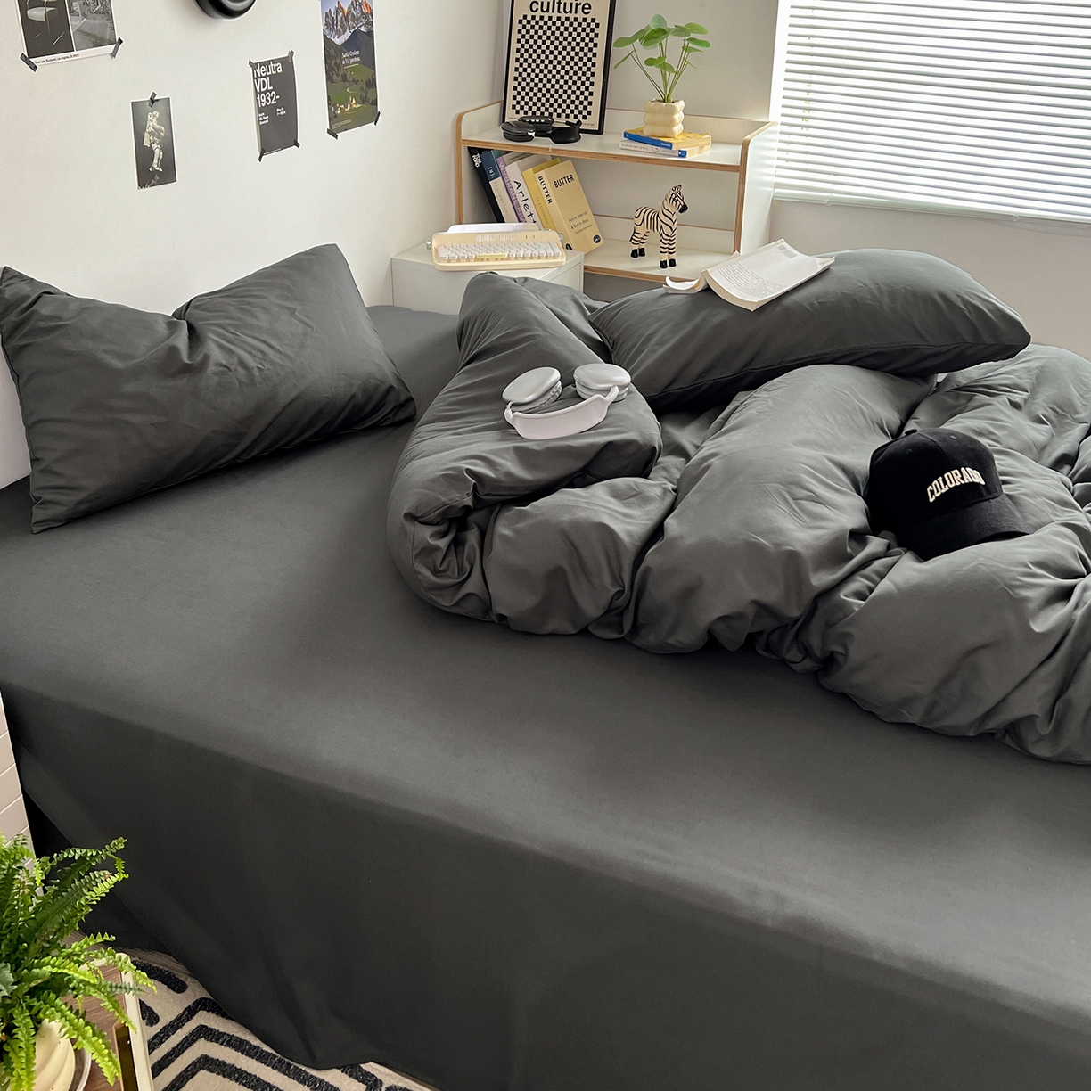 91家纺网 家纺一手货源 找家纺 卡斯诺家纺馆 2026新款A类亲肤芦荟棉四件套 下载文件包含买家秀 深空灰调