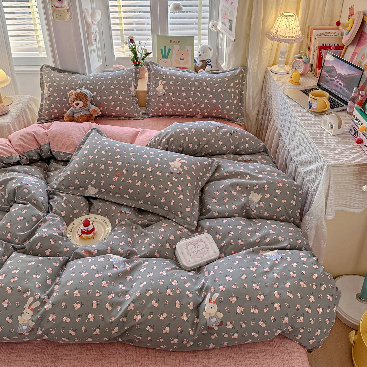 卡斯诺家纺馆 2026新款A类亲肤芦荟棉四件套 下载文件包含买家秀 朦胧花兔