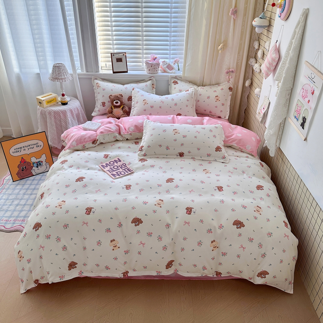 91家纺网 家纺一手货源 找家纺 卡斯诺家纺馆 2026新款A类亲肤芦荟棉四件套 下载文件包含买家秀 小熊花梦