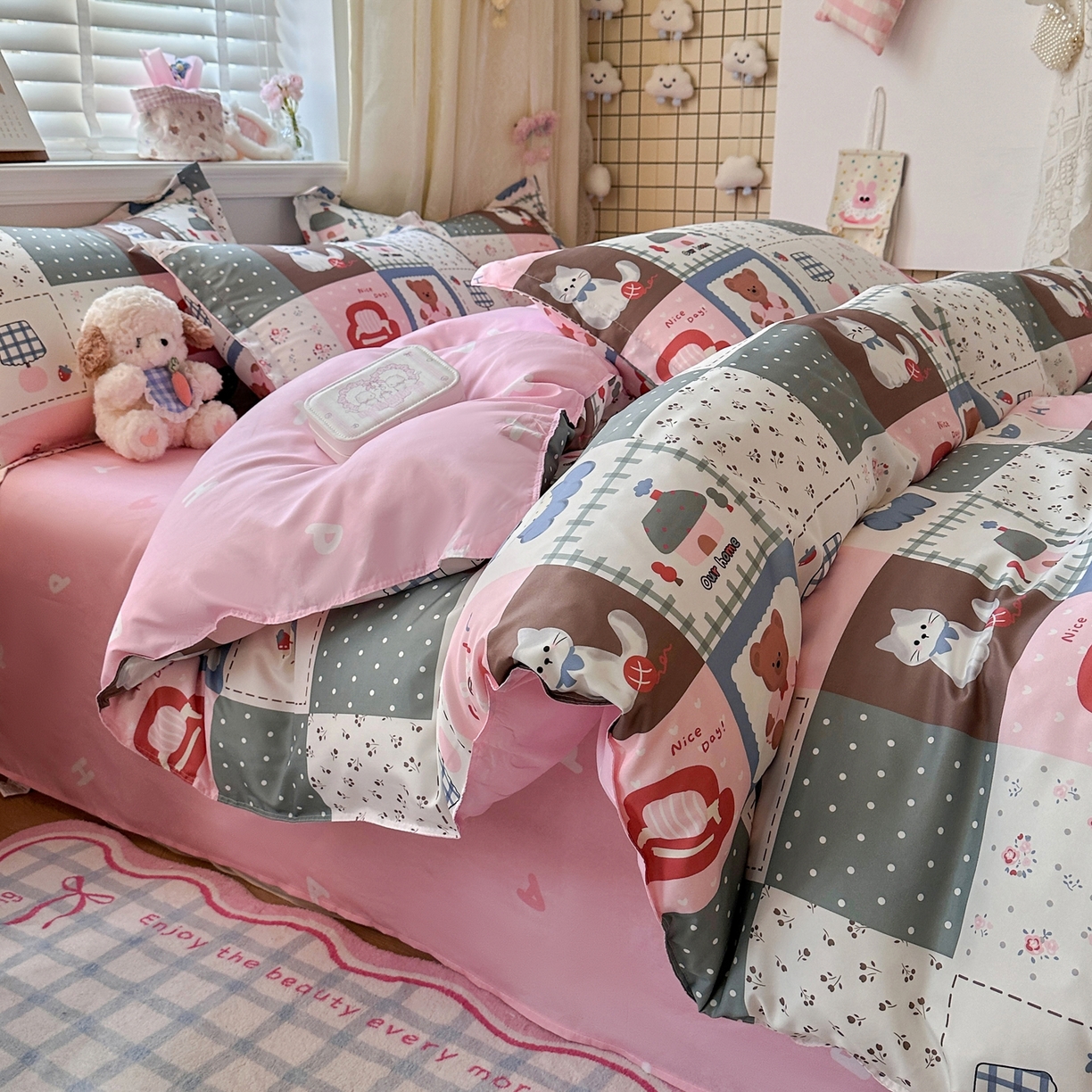 91家纺网 家纺一手货源 找家纺 卡斯诺家纺馆 2026新款A类亲肤芦荟棉四件套 下载文件包含买家秀 月光花宠