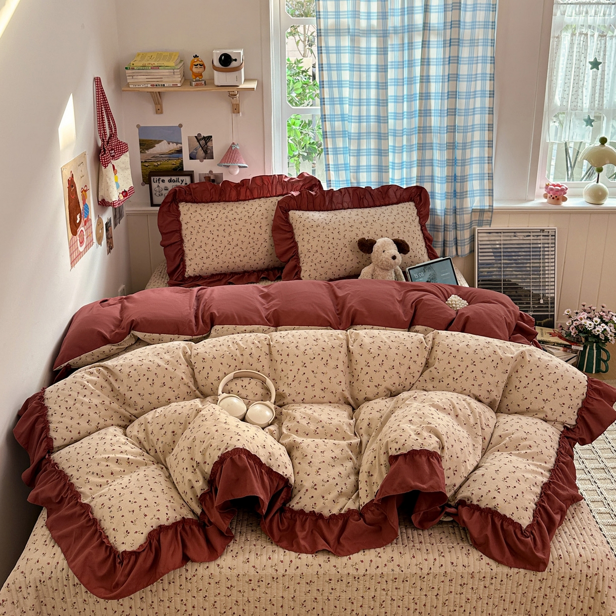 91家纺网 家纺一手货源 找家纺 （总）富米莱（原臻工厂） 2026春夏新款仿棉A类韩系大花边床盖床裙四件套