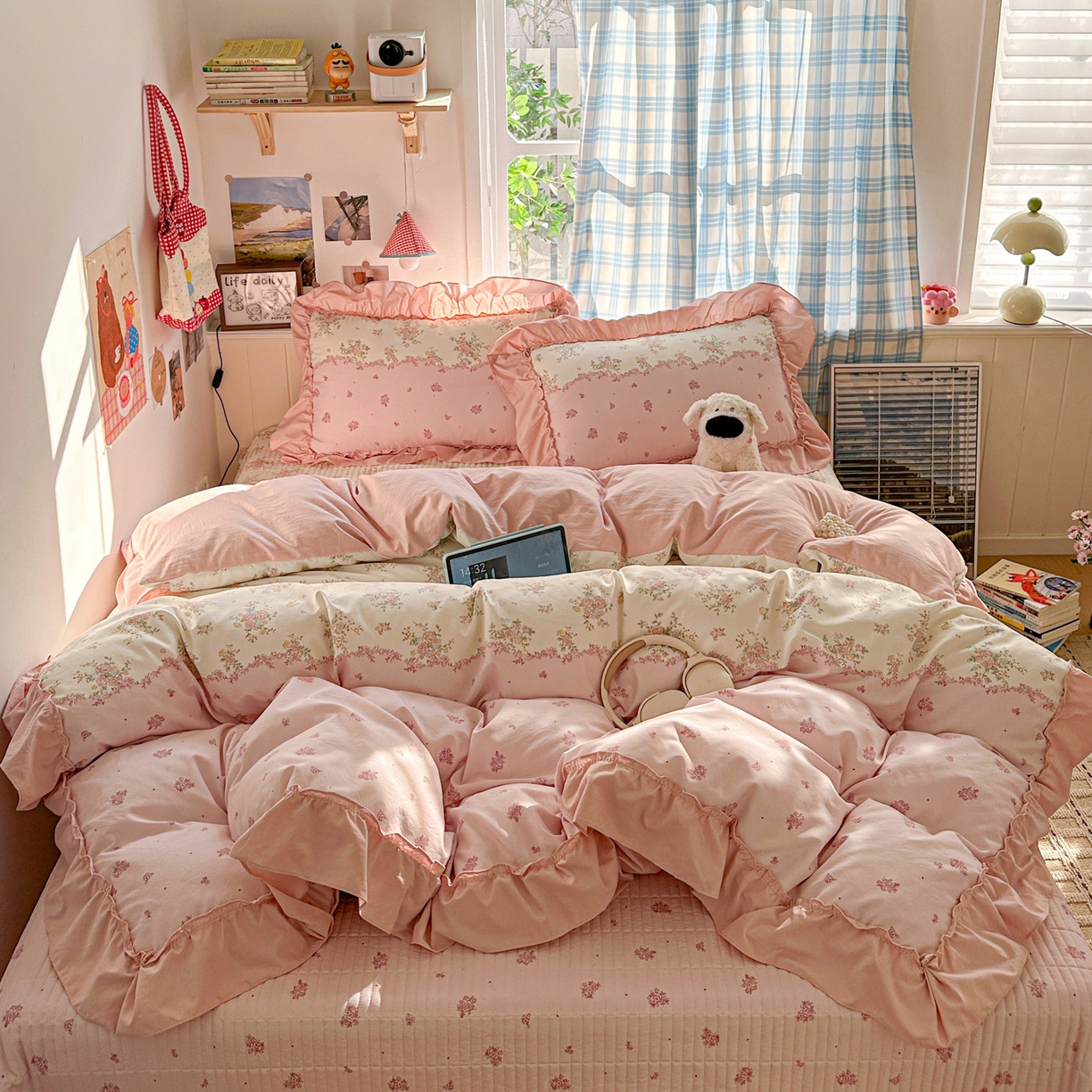 91家纺网 家纺一手货源 找家纺 （总）富米莱（原臻工厂） 2026春夏新款仿棉A类韩系大花边床盖床裙四件套