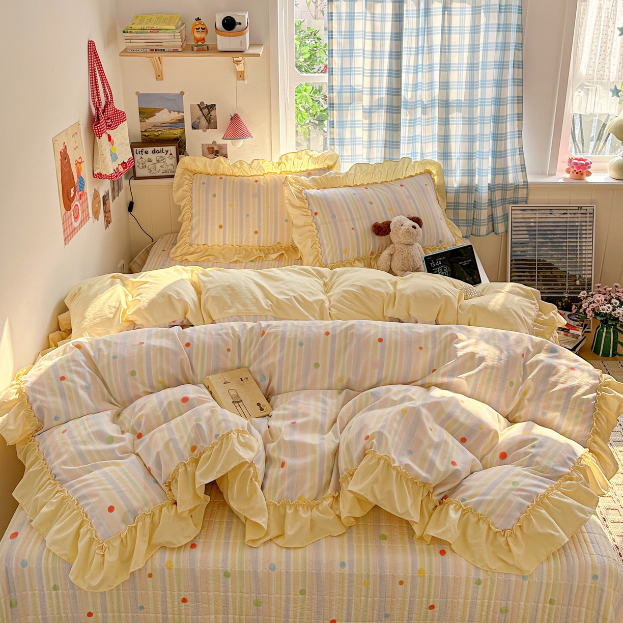 91家纺网 家纺一手货源 找家纺 （总）富米莱（原臻工厂） 2026春夏新款仿棉A类韩系大花边床盖床裙四件套