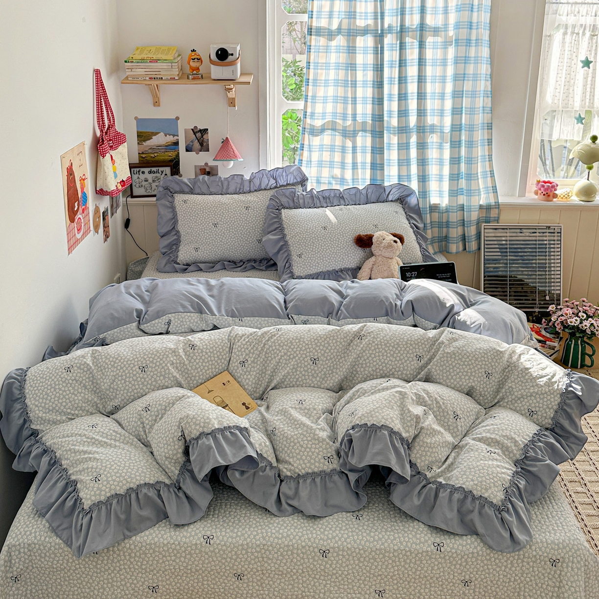 91家纺网 家纺一手货源 找家纺 （总）富米莱（原臻工厂） 2026春夏新款仿棉A类韩系大花边床盖床裙四件套