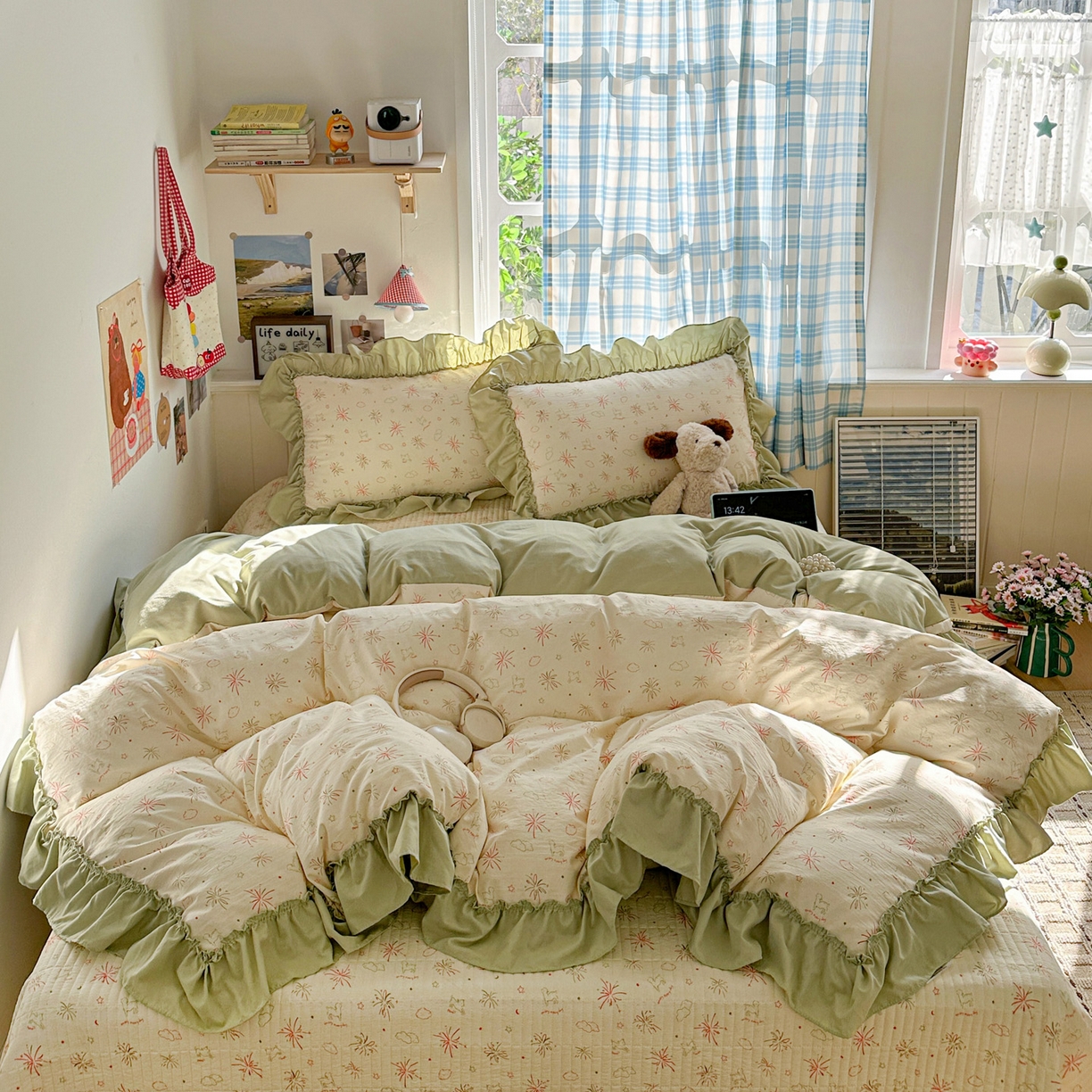 91家纺网 家纺一手货源 找家纺 （总）富米莱（原臻工厂） 2026春夏新款仿棉A类韩系大花边床盖床裙四件套