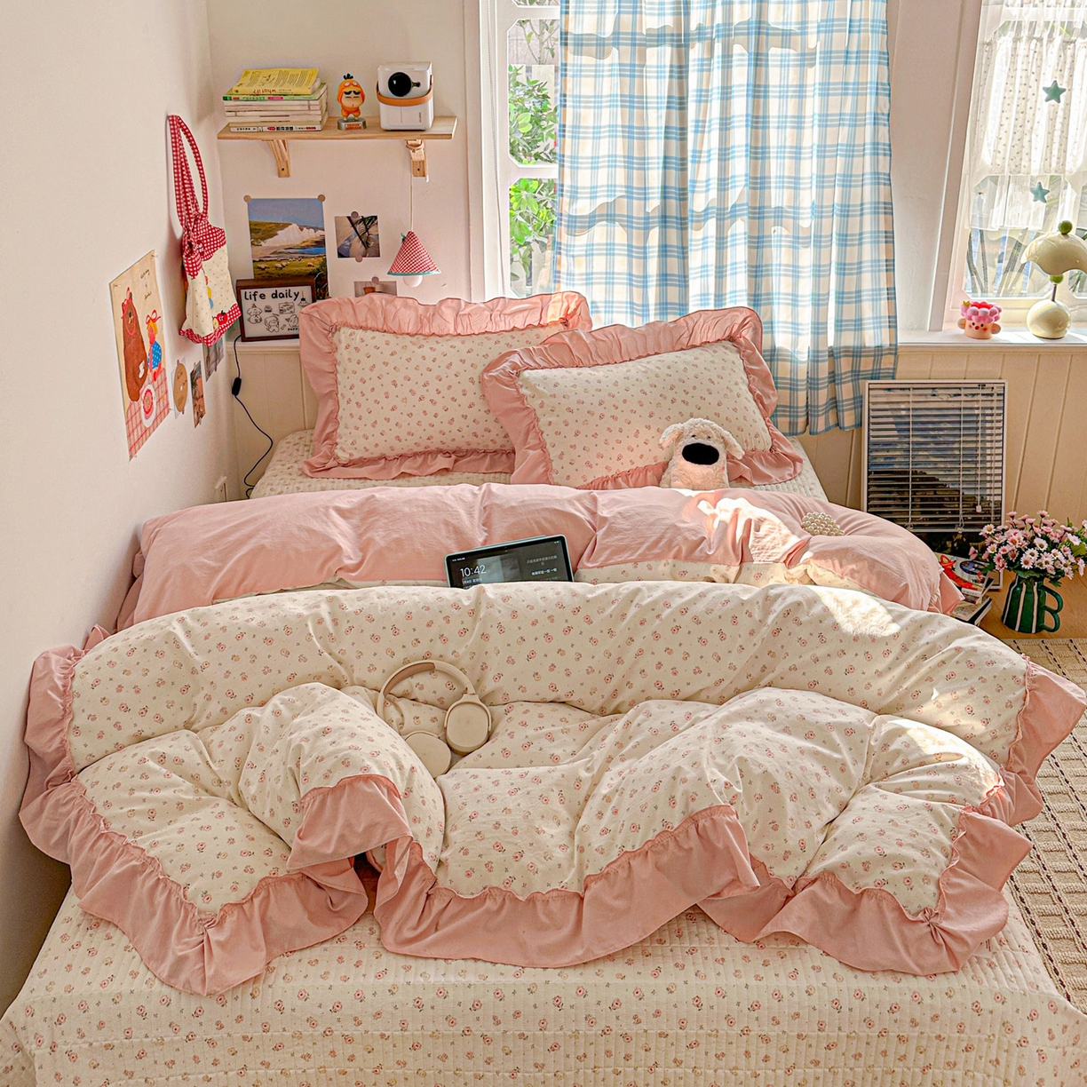 91家纺网 家纺一手货源 找家纺 （总）富米莱（原臻工厂） 2026春夏新款仿棉A类韩系大花边床盖床裙四件套