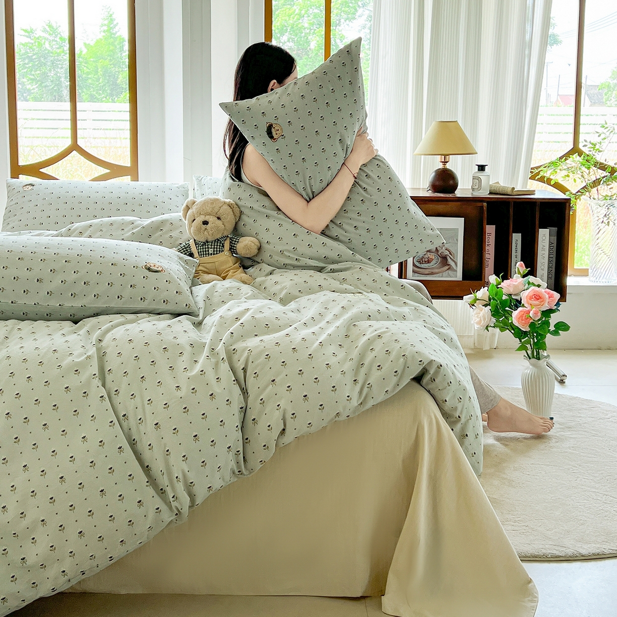 91家纺网 家纺一手货源 找家纺 （总）欣晴家纺 2026新款软糯云朵棉水洗棉刺绣三件套四件套嘟嘟小熊系列（风格1）