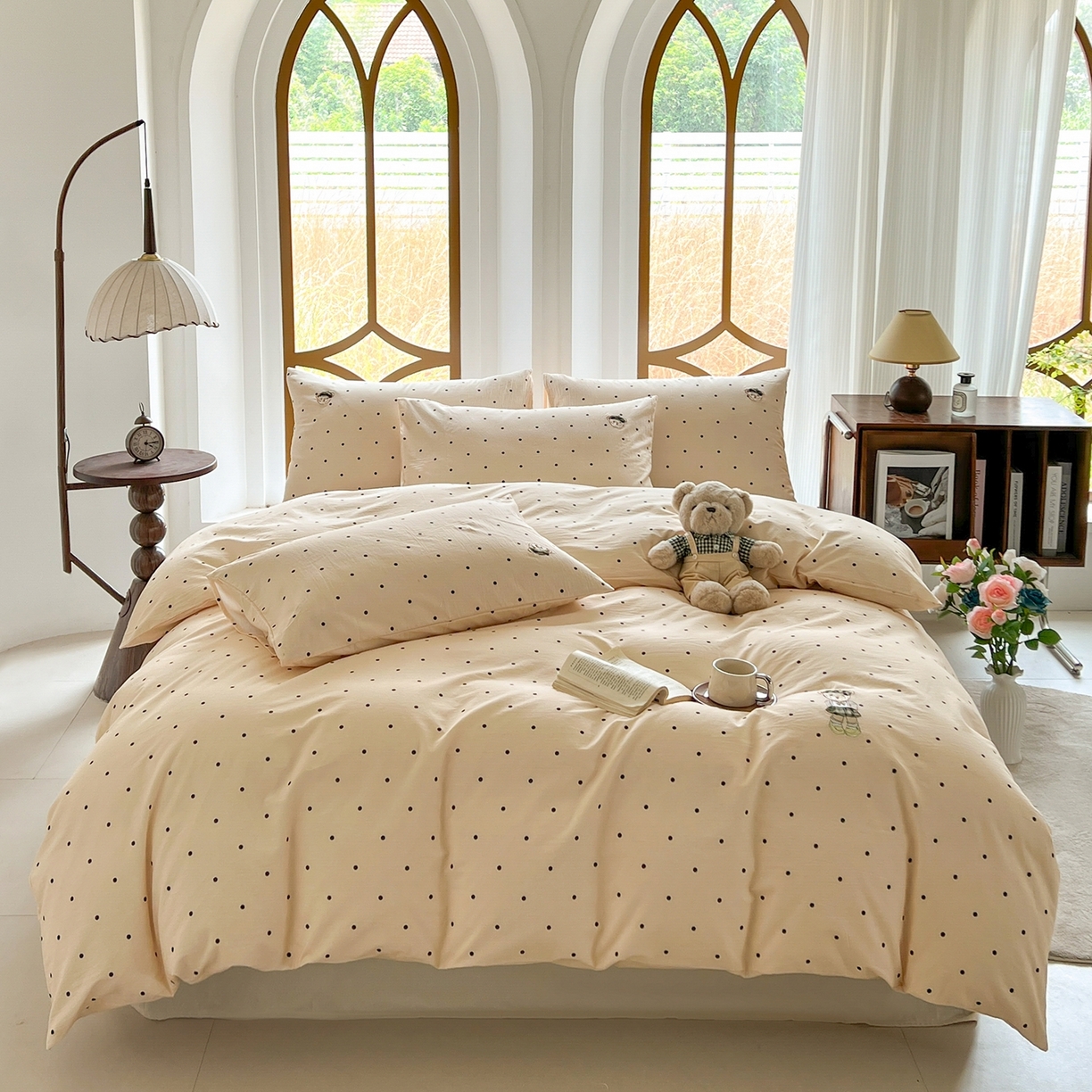 91家纺网 家纺一手货源 找家纺 欣晴家纺 2026新款软糯云朵棉水洗棉刺绣三件套四件套嘟嘟小熊系列（风格1） 尘香