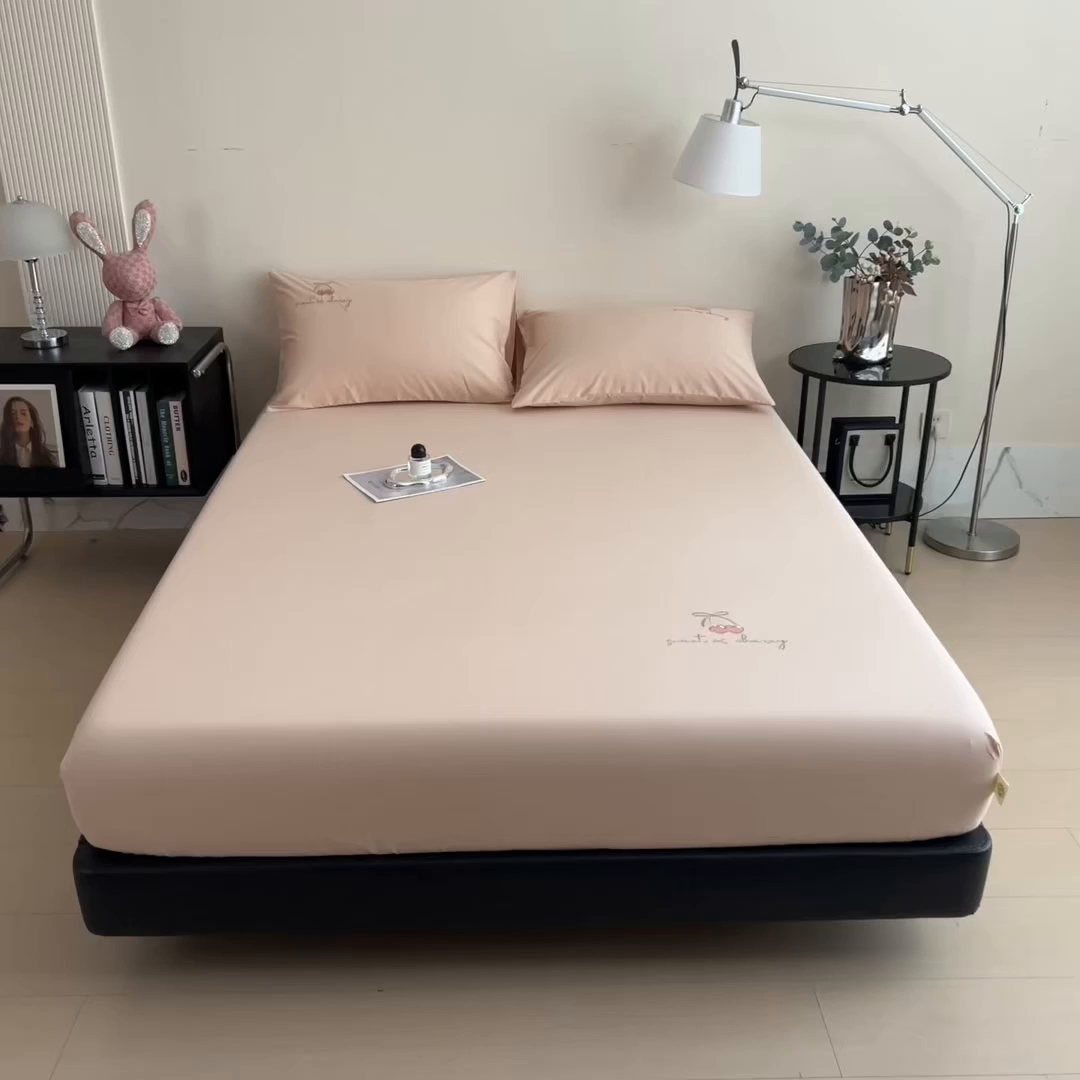 91家纺网 家纺一手货源 找家纺 （总）席世家 2026新款柔软亲肤可水洗樱桃刺绣全棉纯棉单品床笠单件床笠