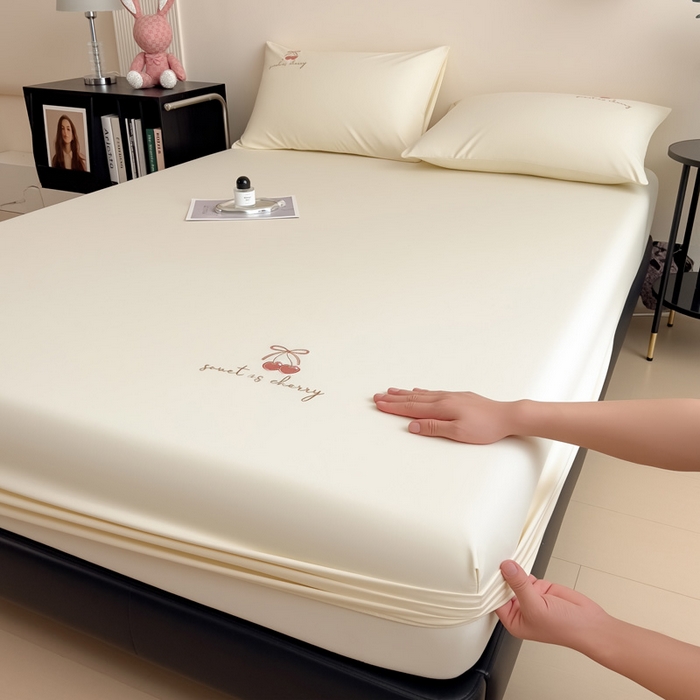 91家纺网 家纺一手货源 找家纺 （总）席世家 2026新款柔软亲肤可水洗樱桃刺绣全棉纯棉单品床笠单件床笠