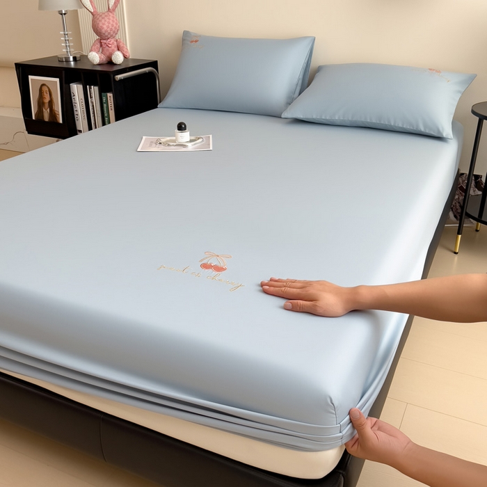 91家纺网 家纺一手货源 找家纺 （总）席世家 2026新款柔软亲肤可水洗樱桃刺绣全棉纯棉单品床笠单件床笠